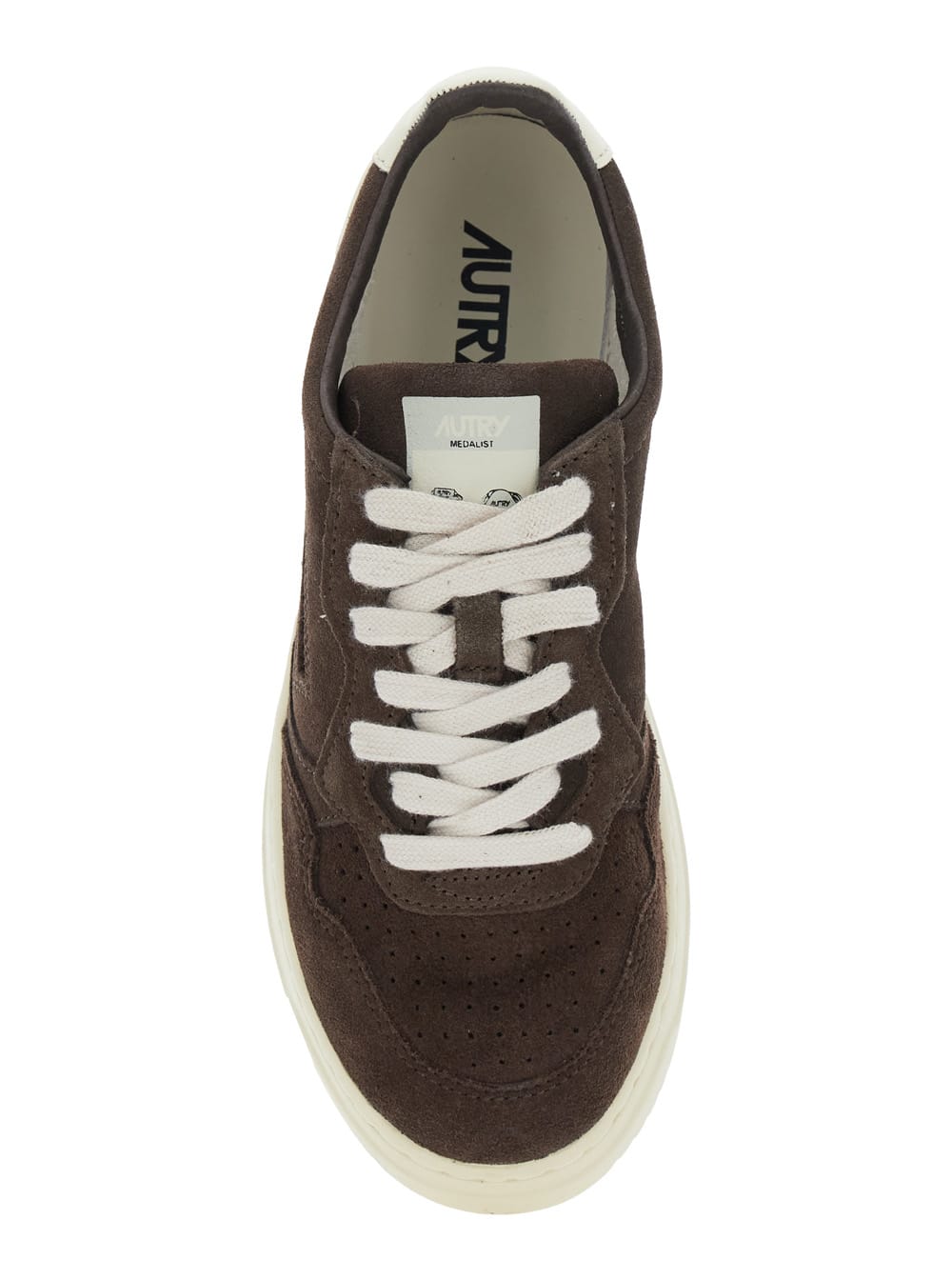 Autry Medalist Low Sneakers In Mocha Suede And Off White In Brown