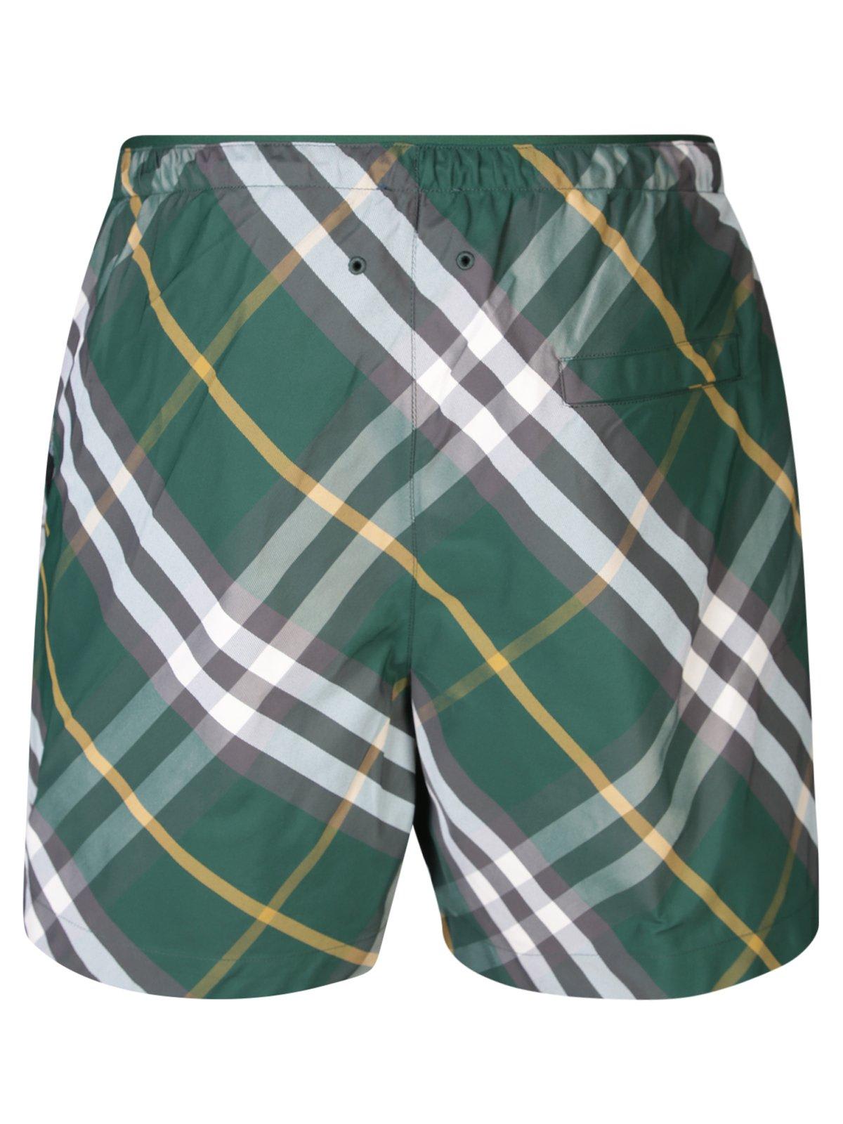 Shop Burberry Checkered Knee-length Twill Swim Shorts In Green
