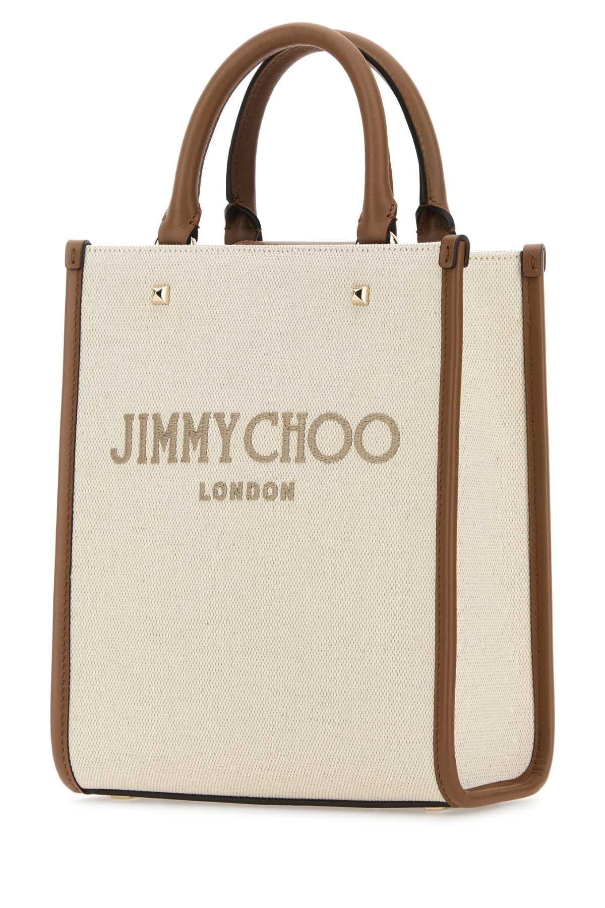 Shop Jimmy Choo Sand Canvas Avenue Shopping Bag In Naturaltaupedarktanlightg