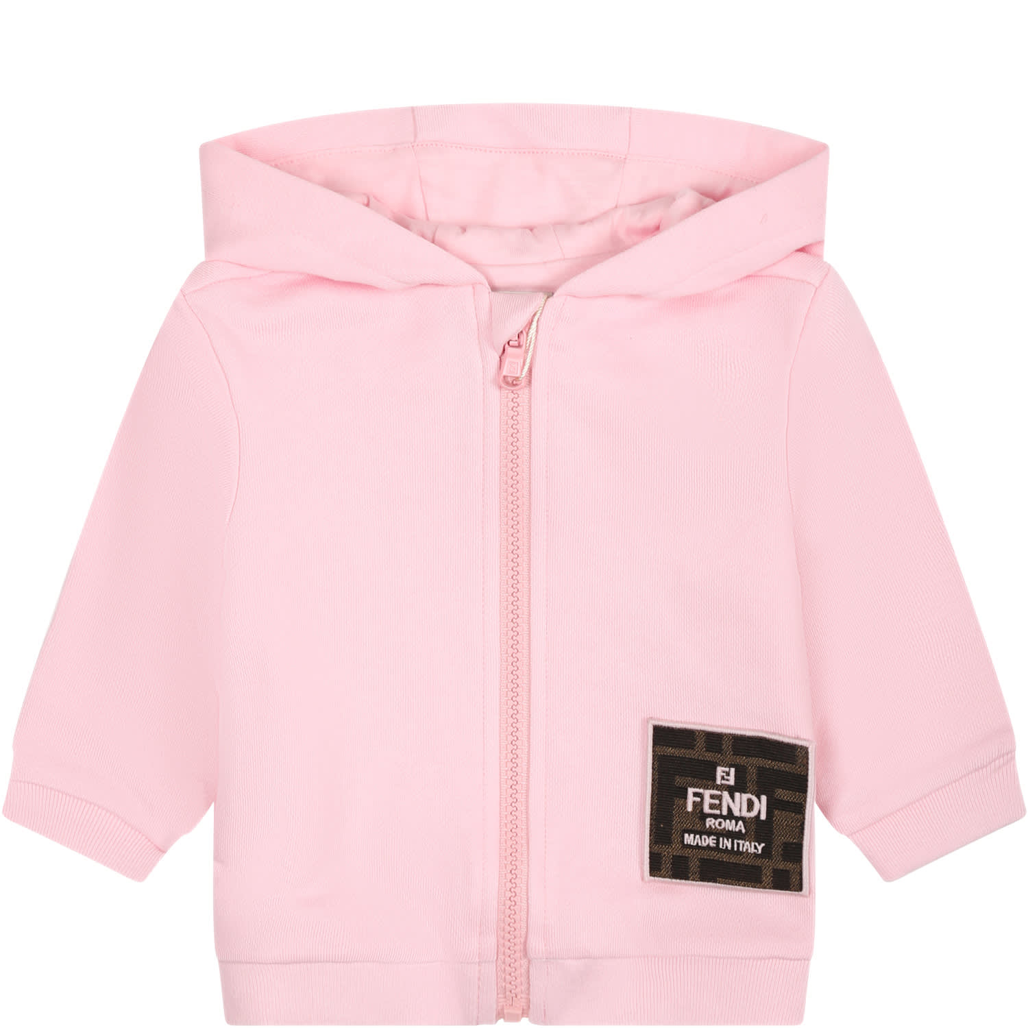 Fendi Pink Sweatshirt For Baby Girl With Logo