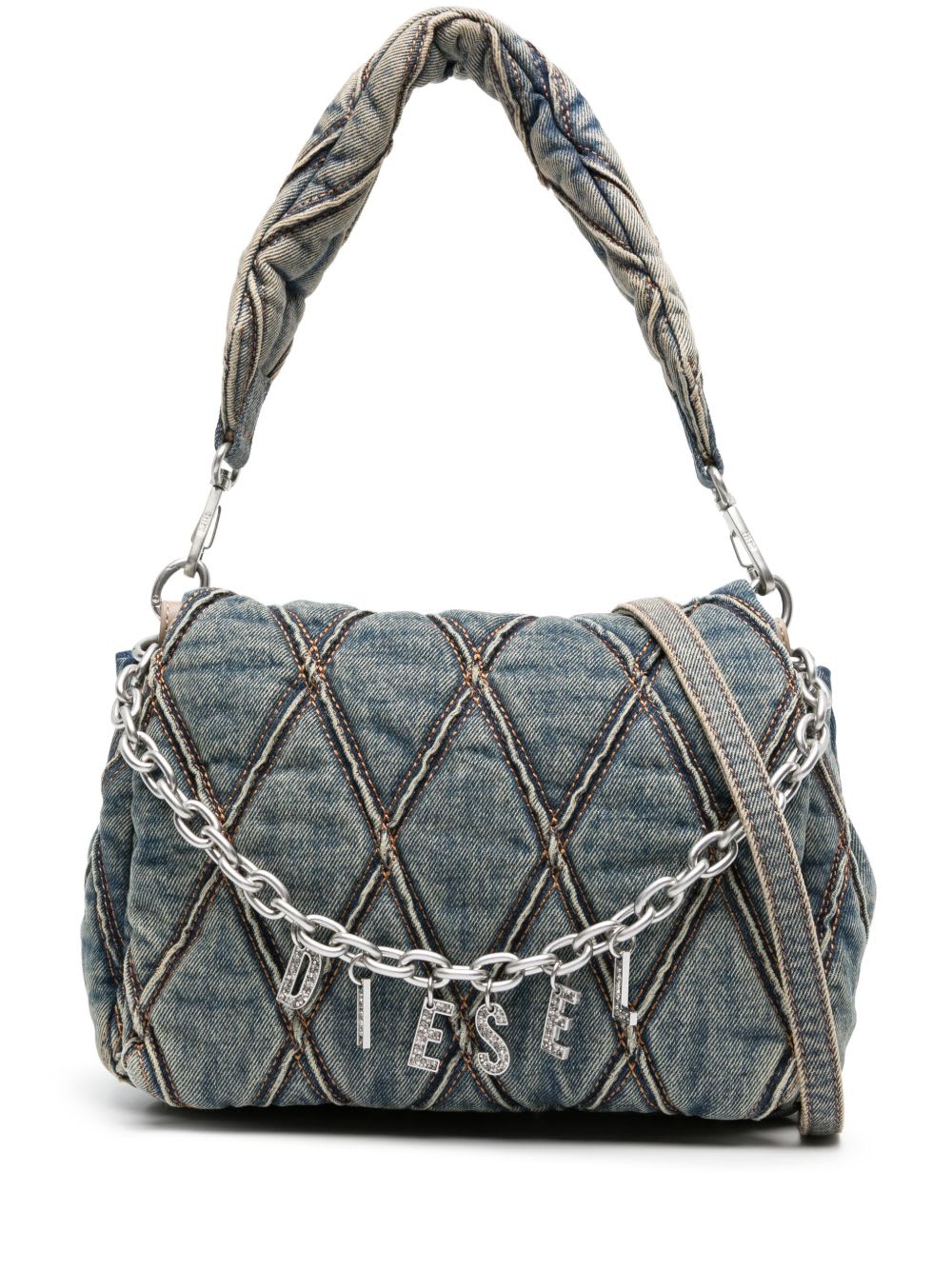Diesel Charm Medium Denim Shoulder Bag In Blue