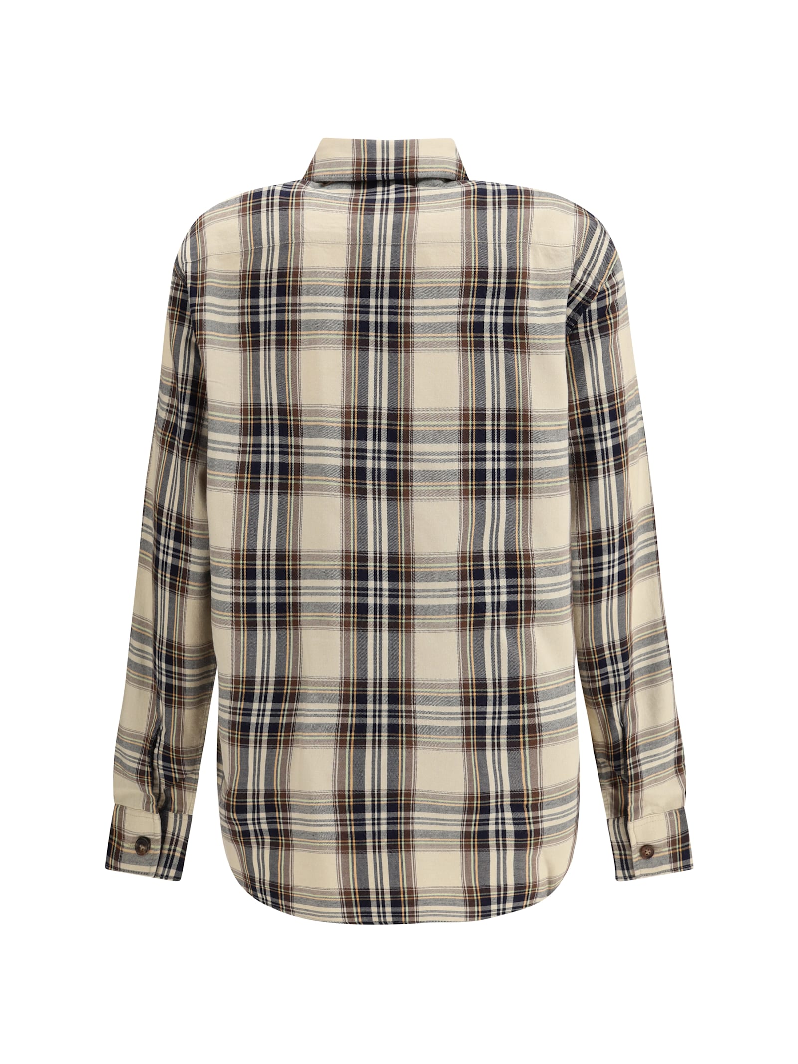 Saint Laurent Tartan Check Long-sleeved Shirt In Neutral