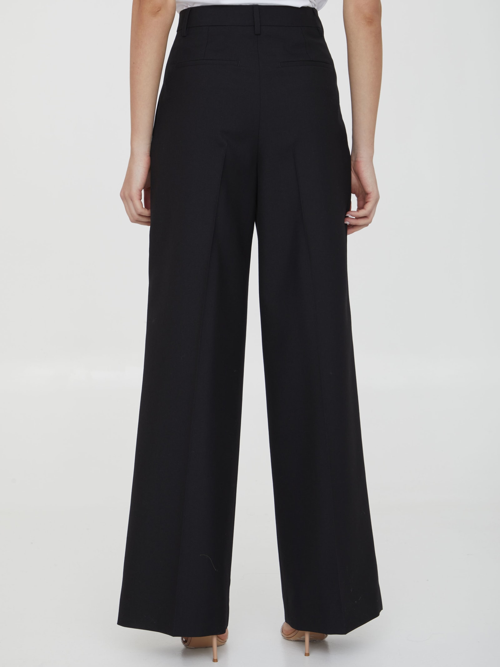 Shop Burberry Wide-leg Wool Trousers In Black