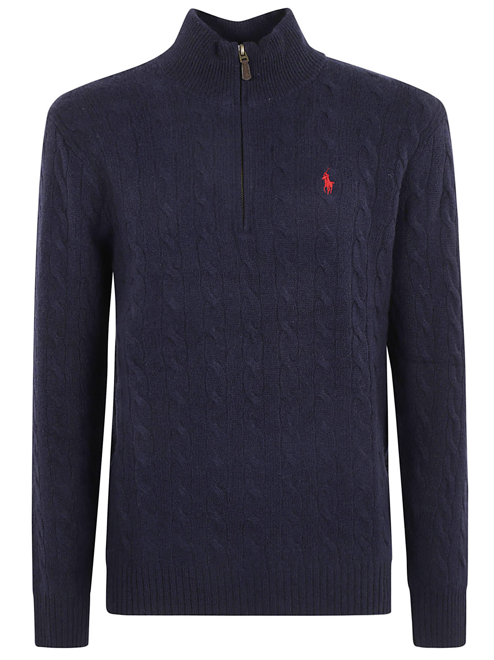 Shop Ralph Lauren High-neck Zip Placket Logo Embroidery Sweater In Blue