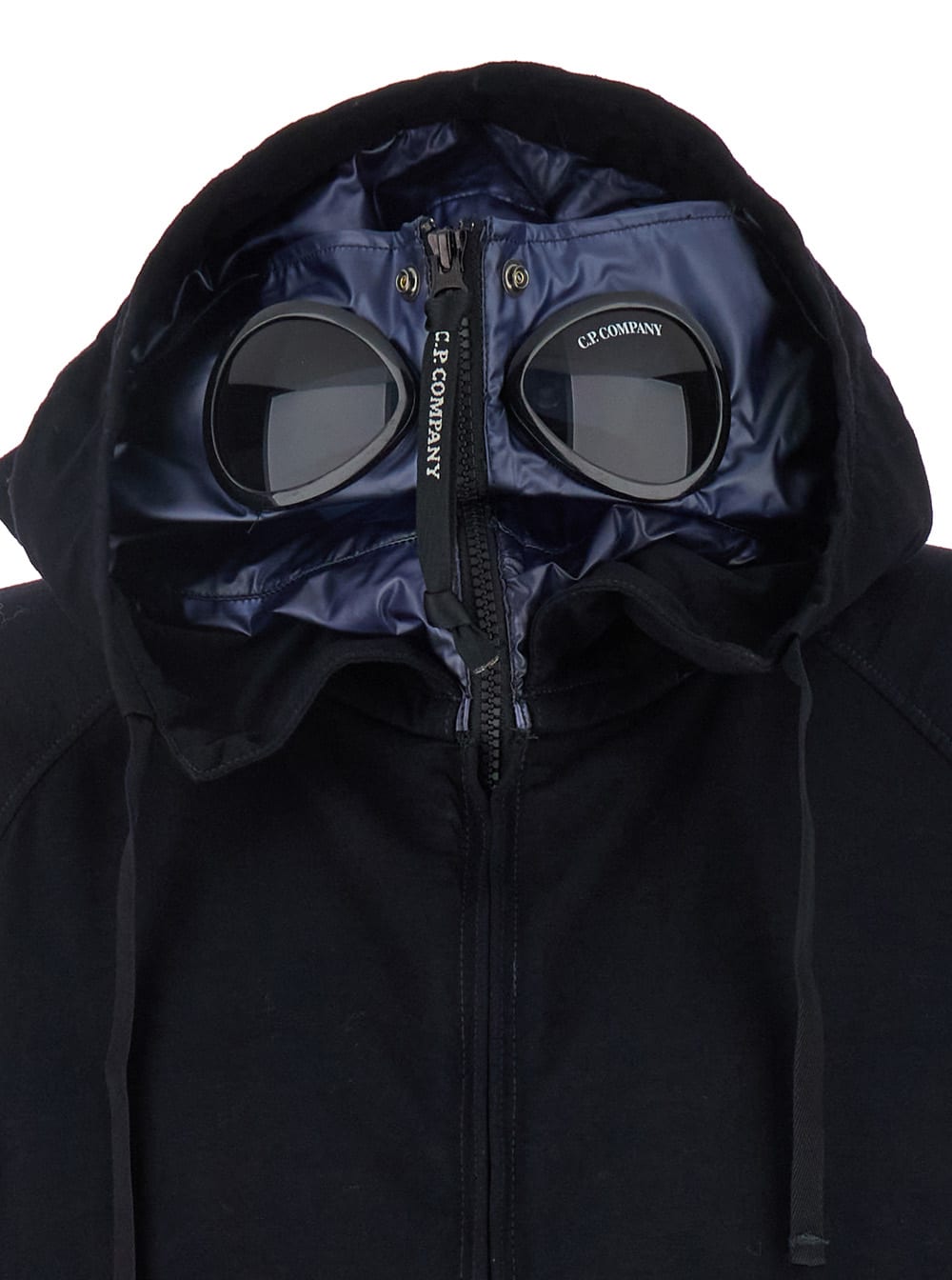 C.p. Company Blue Jacket With Explorer Hood And Adjustable Drawstring Waist In Tech Fabric Man