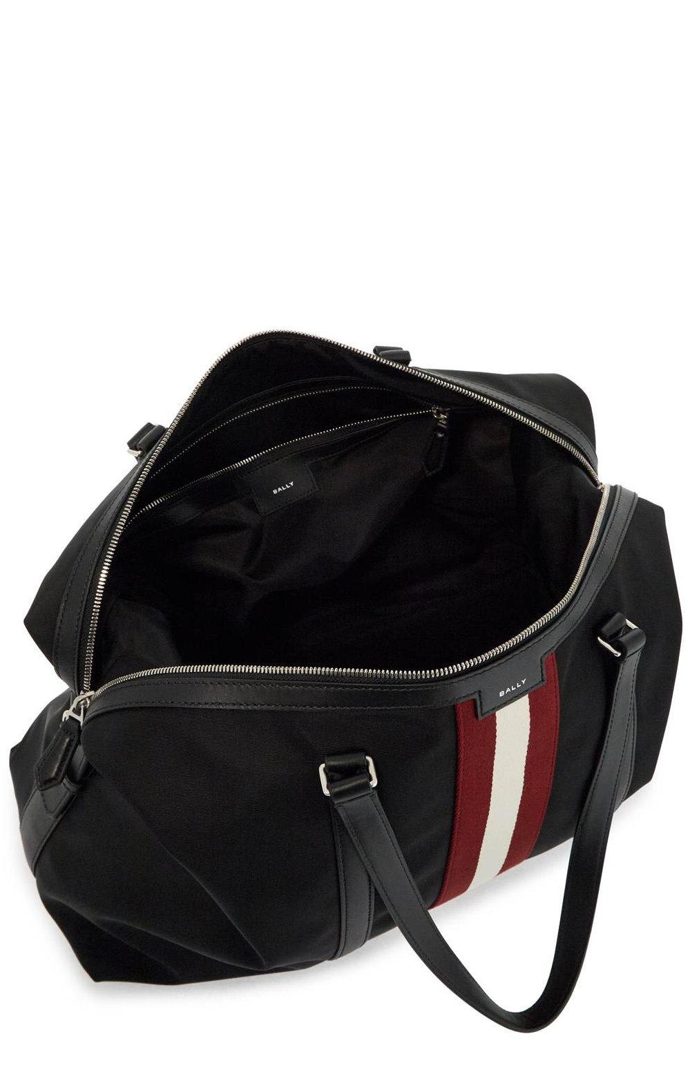 Bally Logo Patch Striped Travel Bag In Black