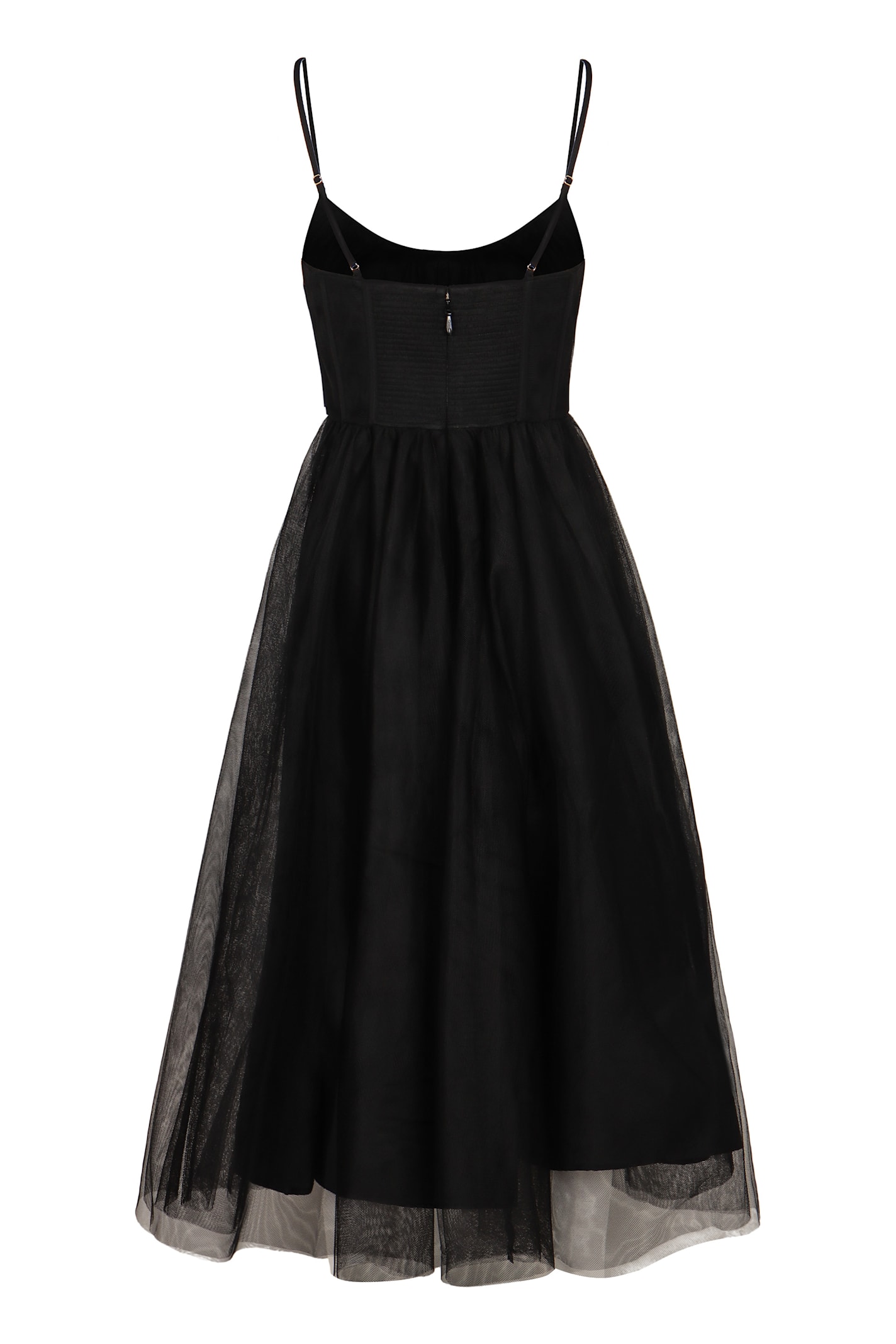 Zimmermann Tulle Corset Midi Dress In Black In Black