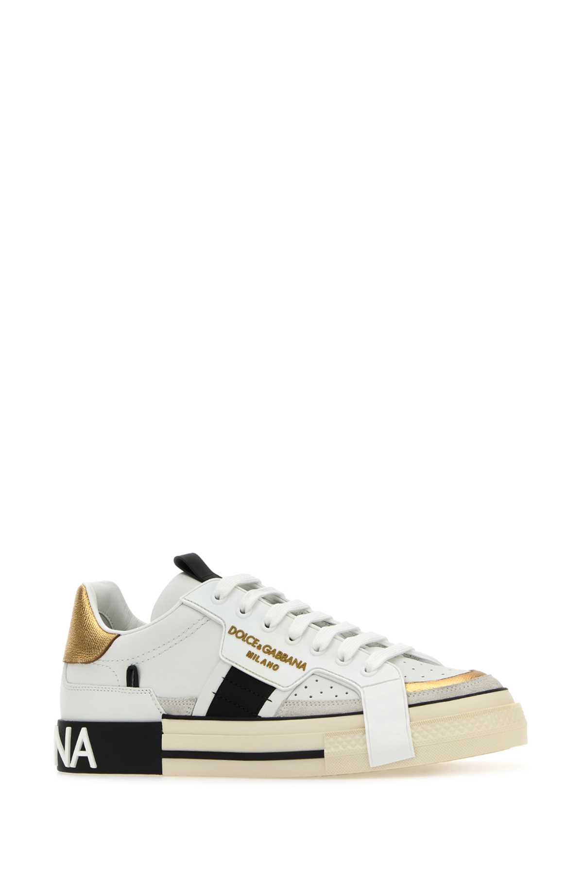 Shop Dolce & Gabbana White Leather Custom 2.zero Sneakers In Biancooro