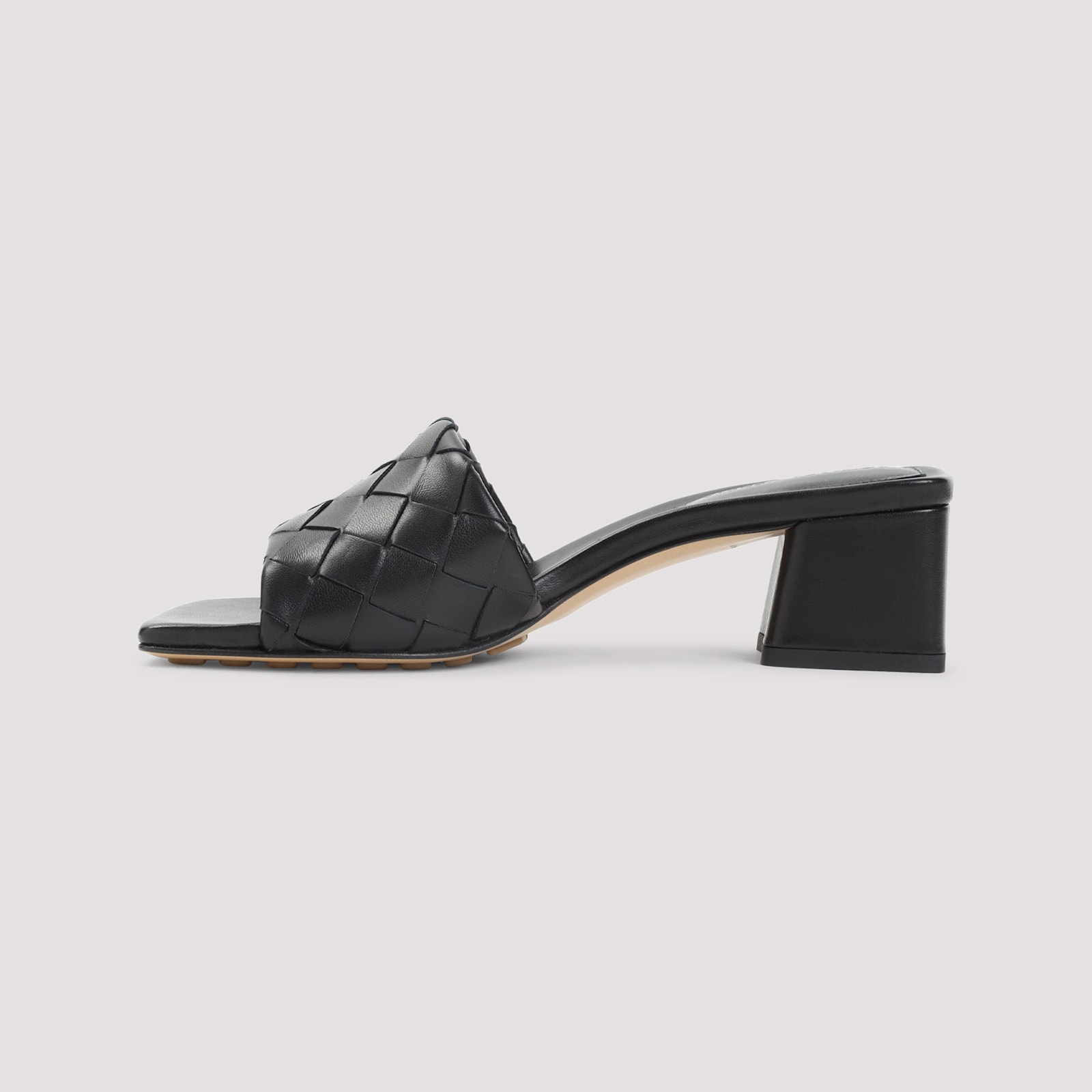 Bottega Veneta Women Leather Heel Sandals With Intrecciato Motif In Black