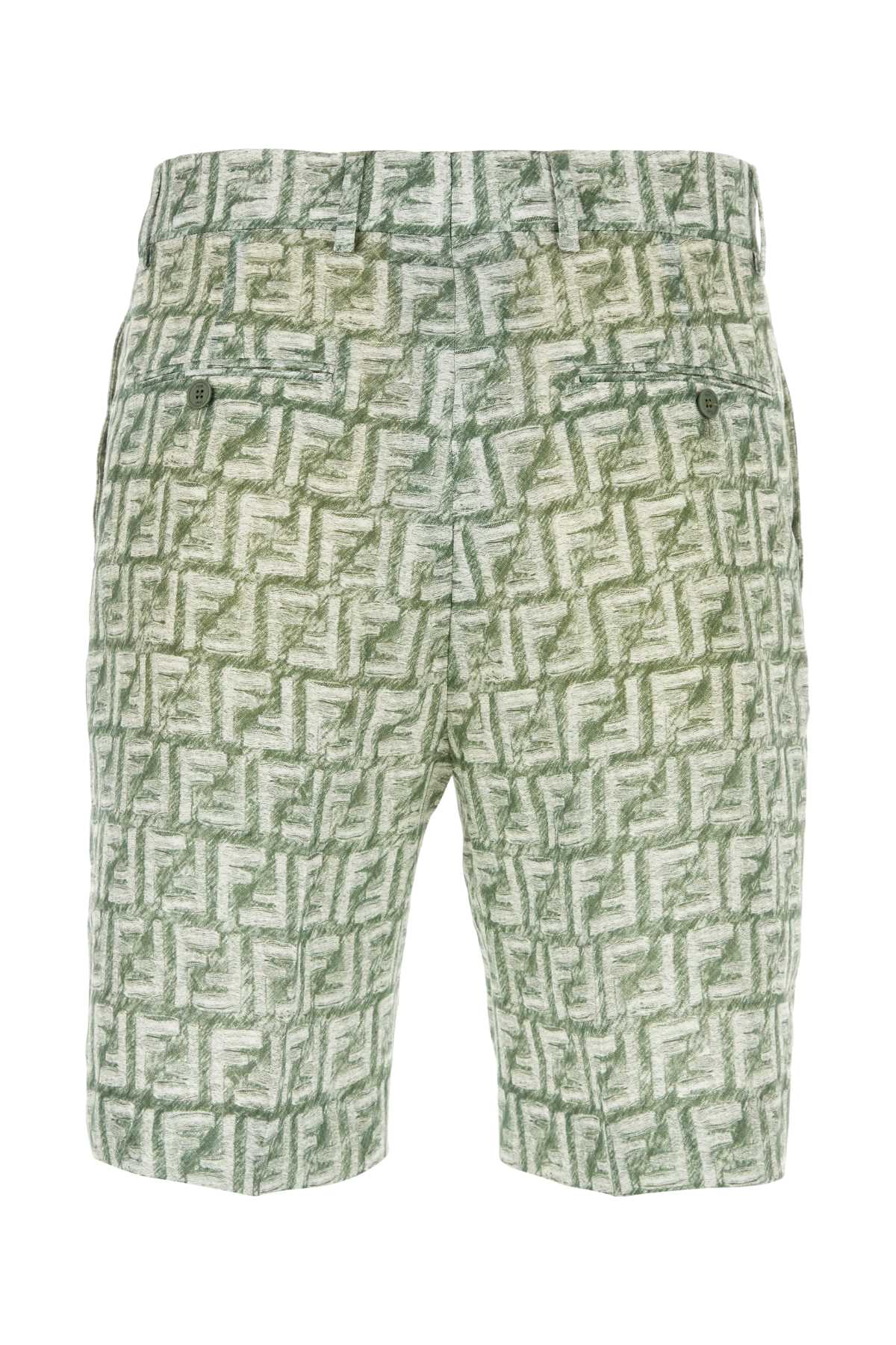 Shop Fendi Printed Linen Bermuda Shorts In Verde