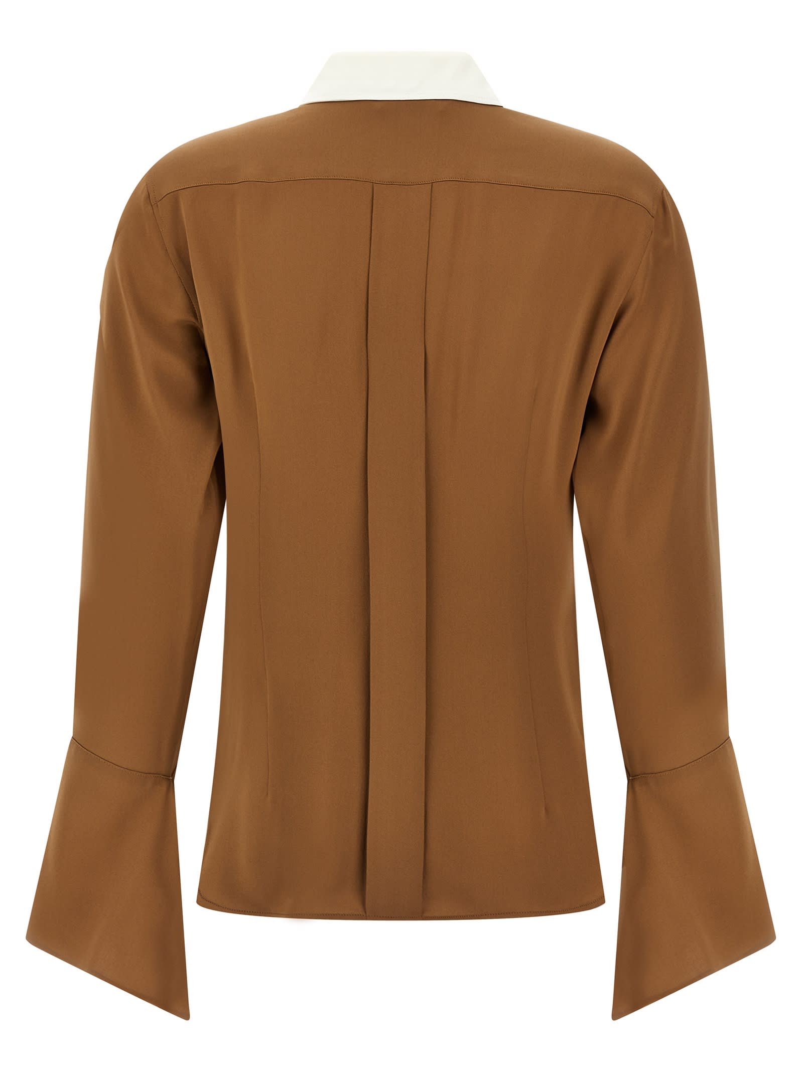 Max Mara Camel Silk Colour-block Shirt In Brown