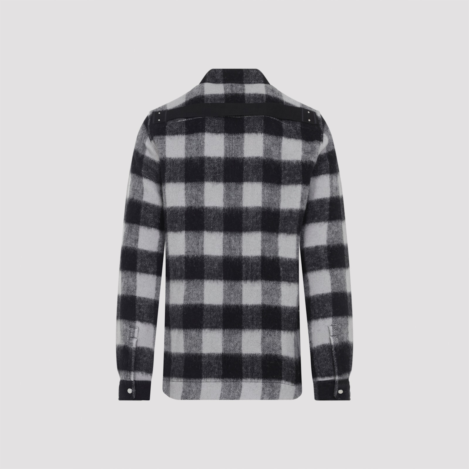 Rick Owens Virgin Wool Check Overshirt In Black