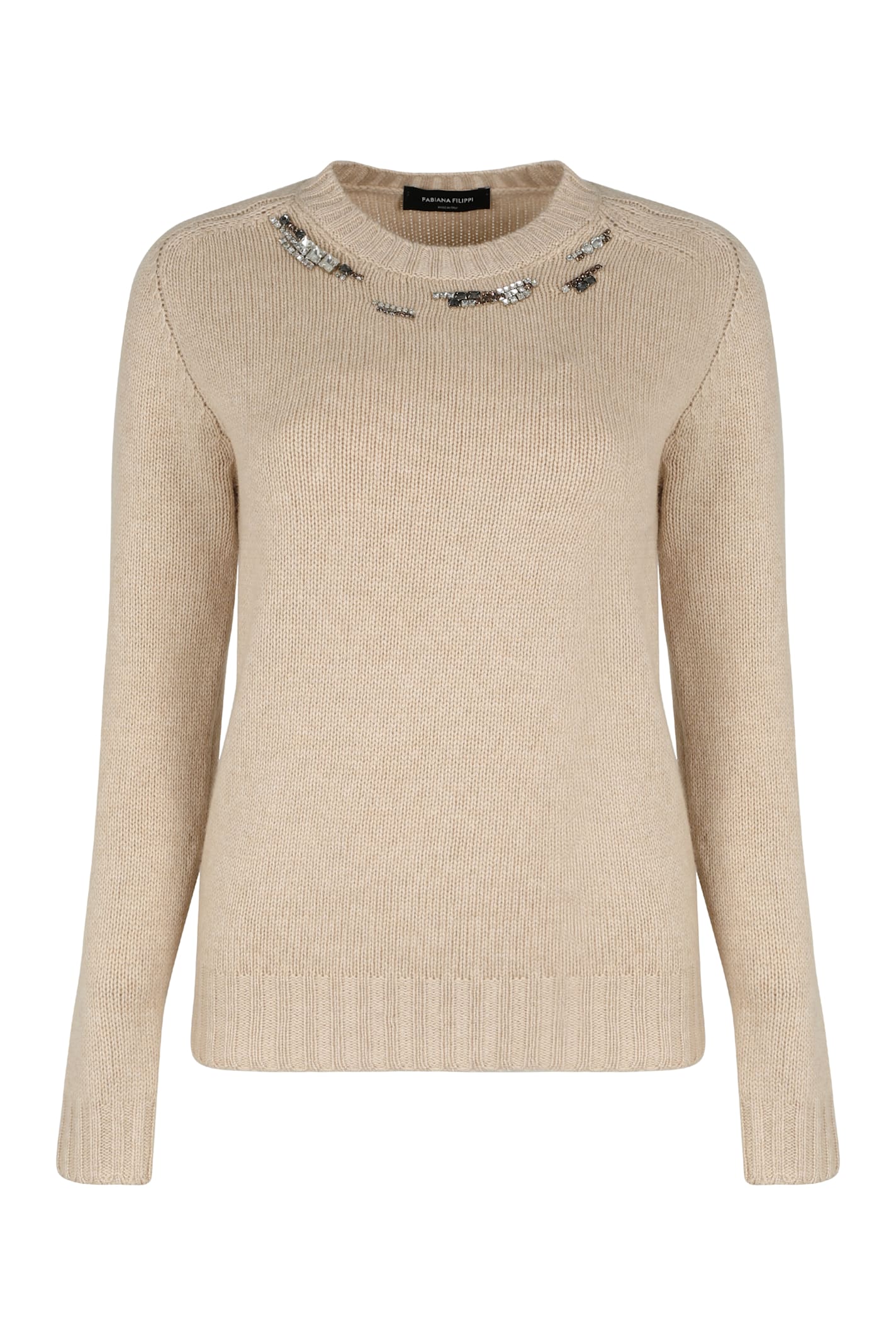Fabiana Filippi Sweater With Round Neck In Wool Blend In Neutral