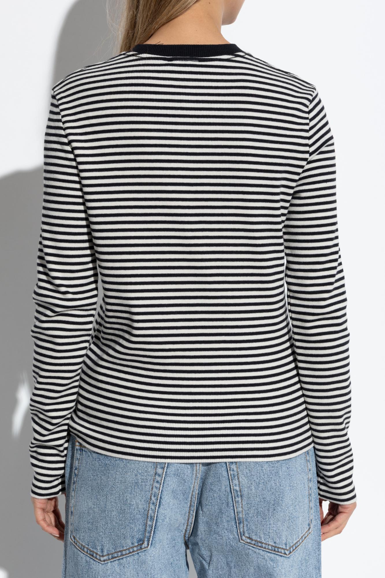 Anine Bing Alessia Long Sleeve Tee In Cream And Black Stripe