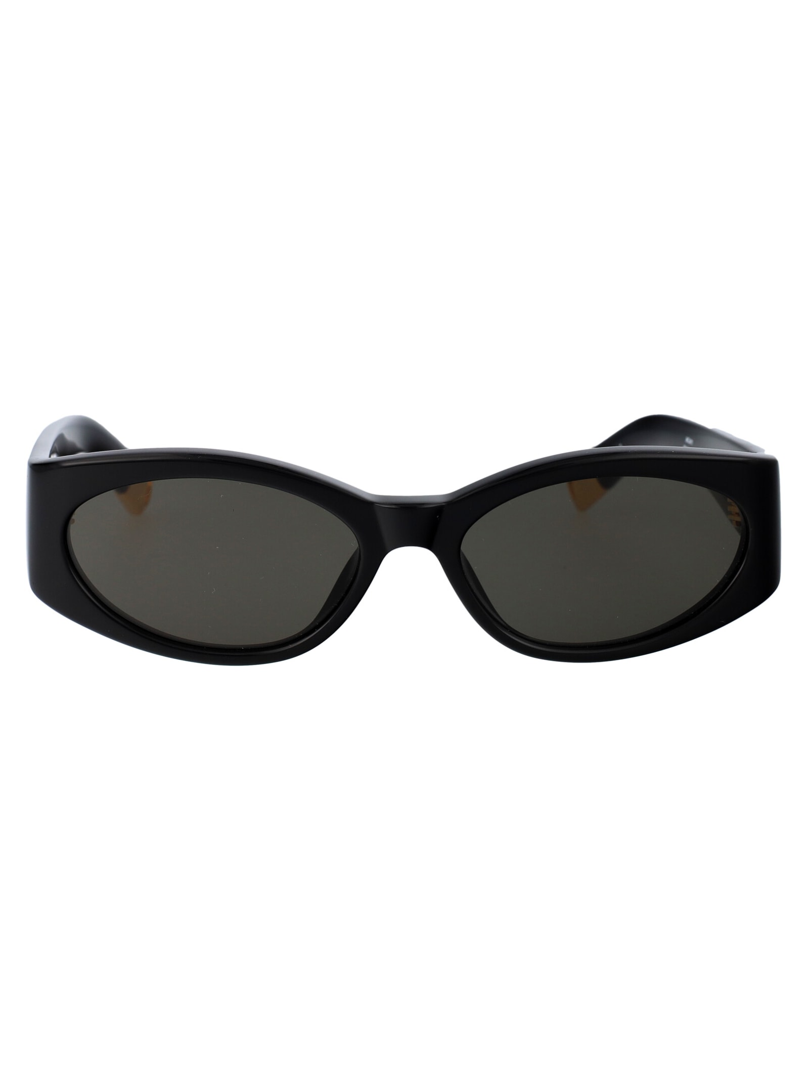 Jacquemus Ovalo Sunglasses In 01 Black/ Yellow Gold/ Grey