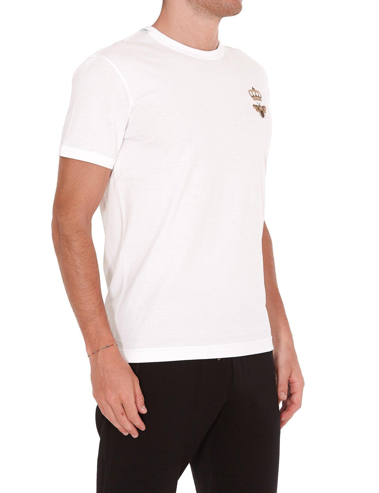 Shop Dolce & Gabbana Logo Embroidered T-shirt In Bianco