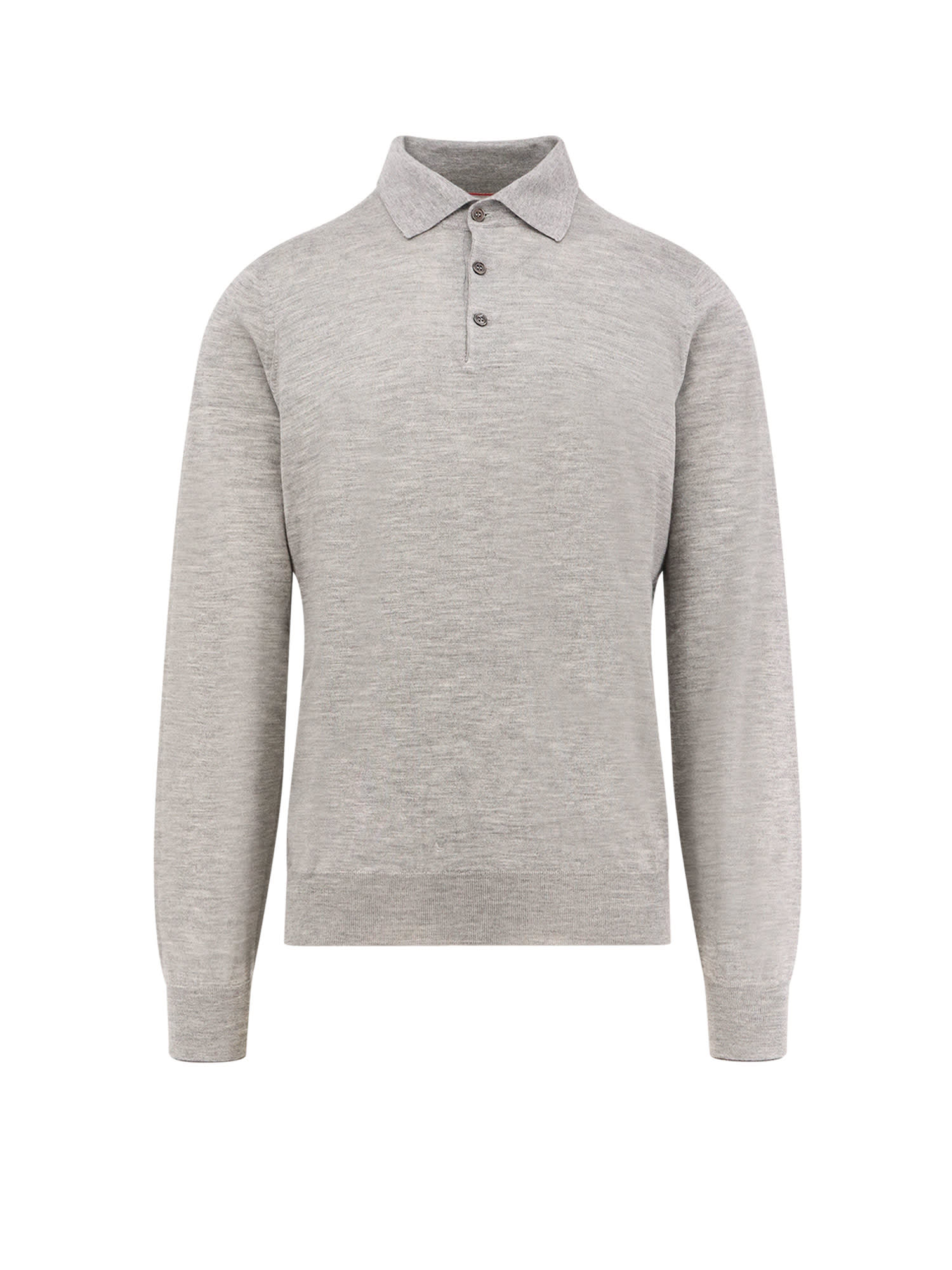 Brunello Cucinelli Long-sleeved Grey Polo With Textured Fabric In Gray