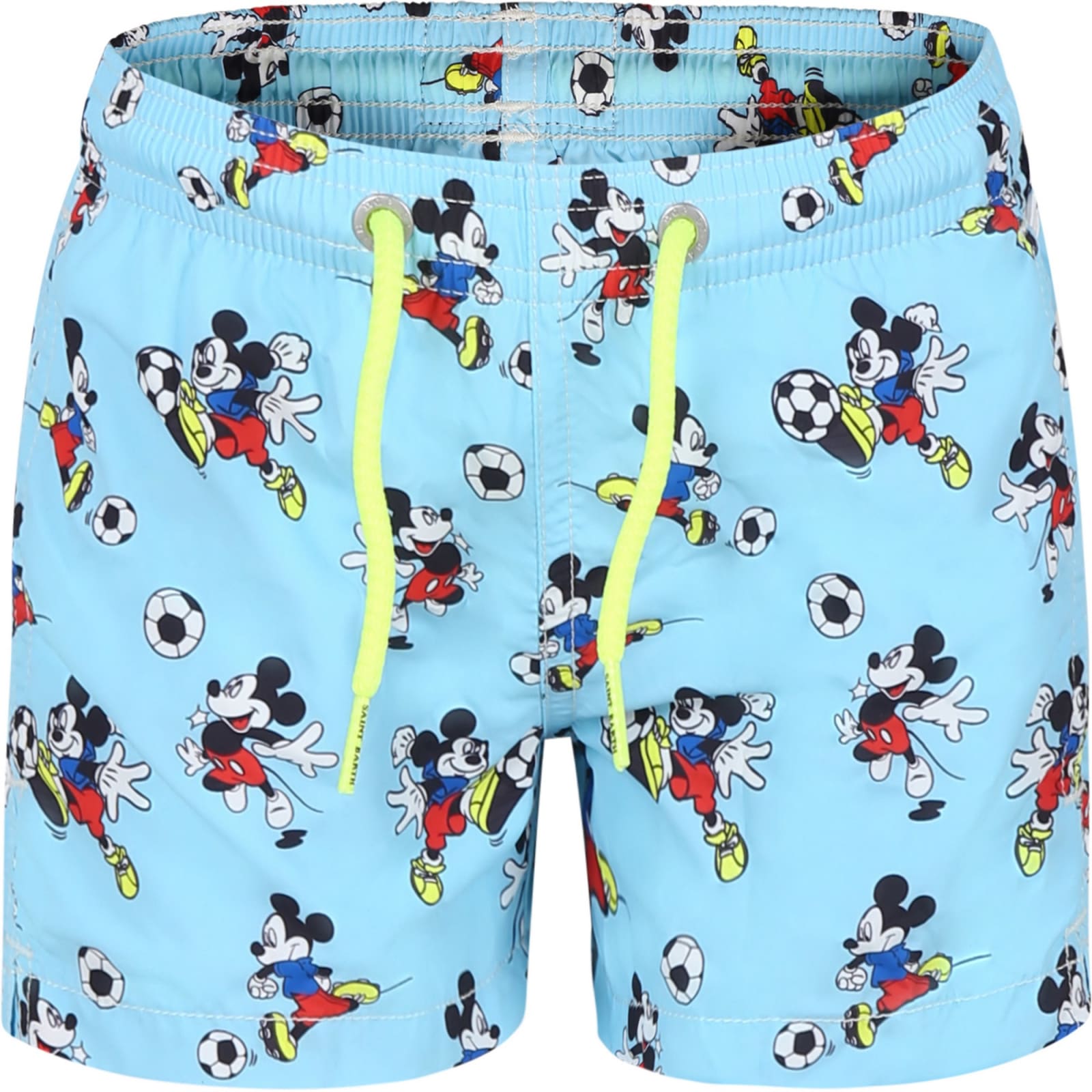 Mc2 Saint Barth Kids' Light Blue Swim Shorts For Boy With Mickey Mouse Print
