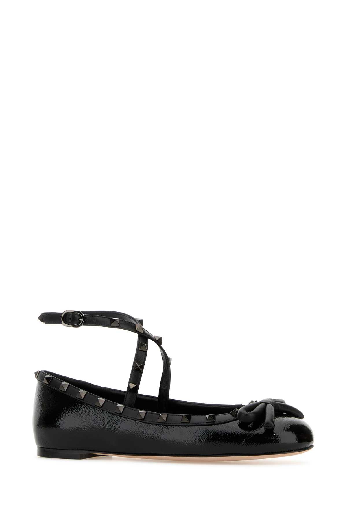 Shop Valentino Black Leather Rockstud Ballerinas In Nero