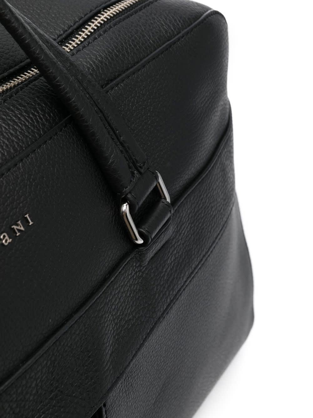 Shop Orciani Black Leather Micron Duffle Bag With Shoulder Strap