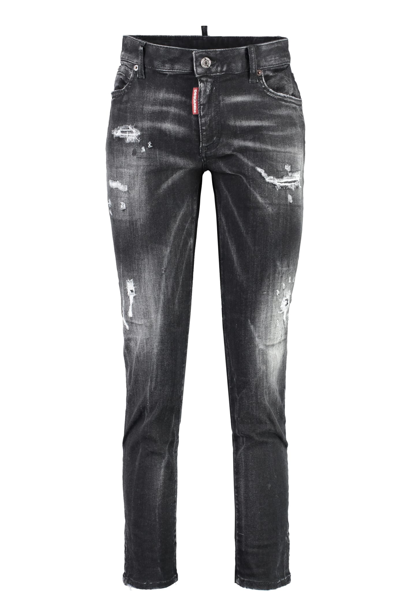 Shop Dsquared2 Twiggy Stretch Cotton Cropped Jeans In Nero