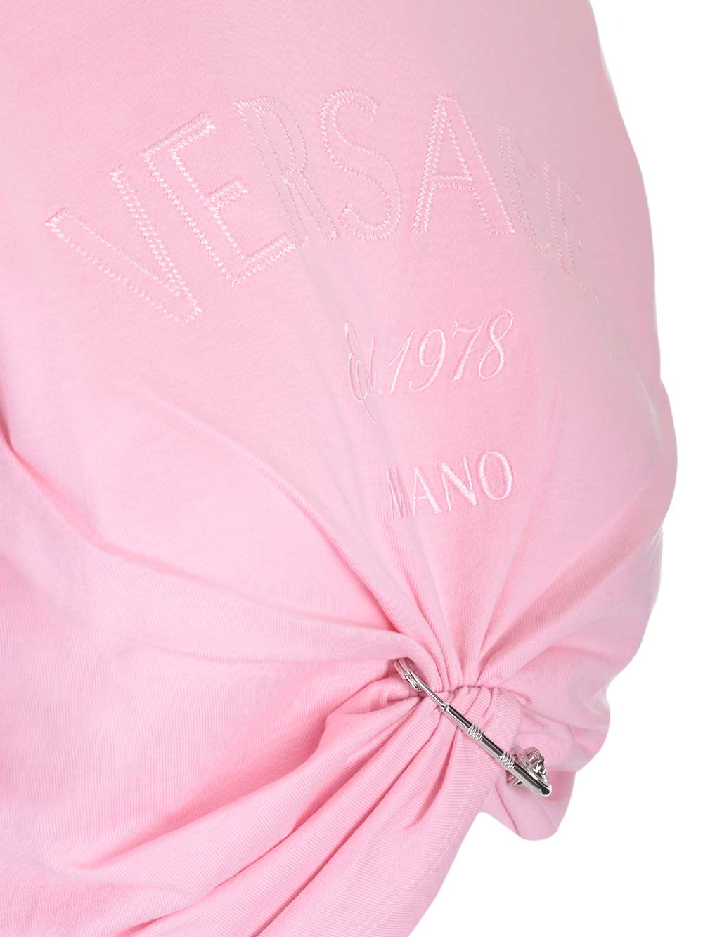 Shop Versace Safety Pin Detail T-shirt In Pink