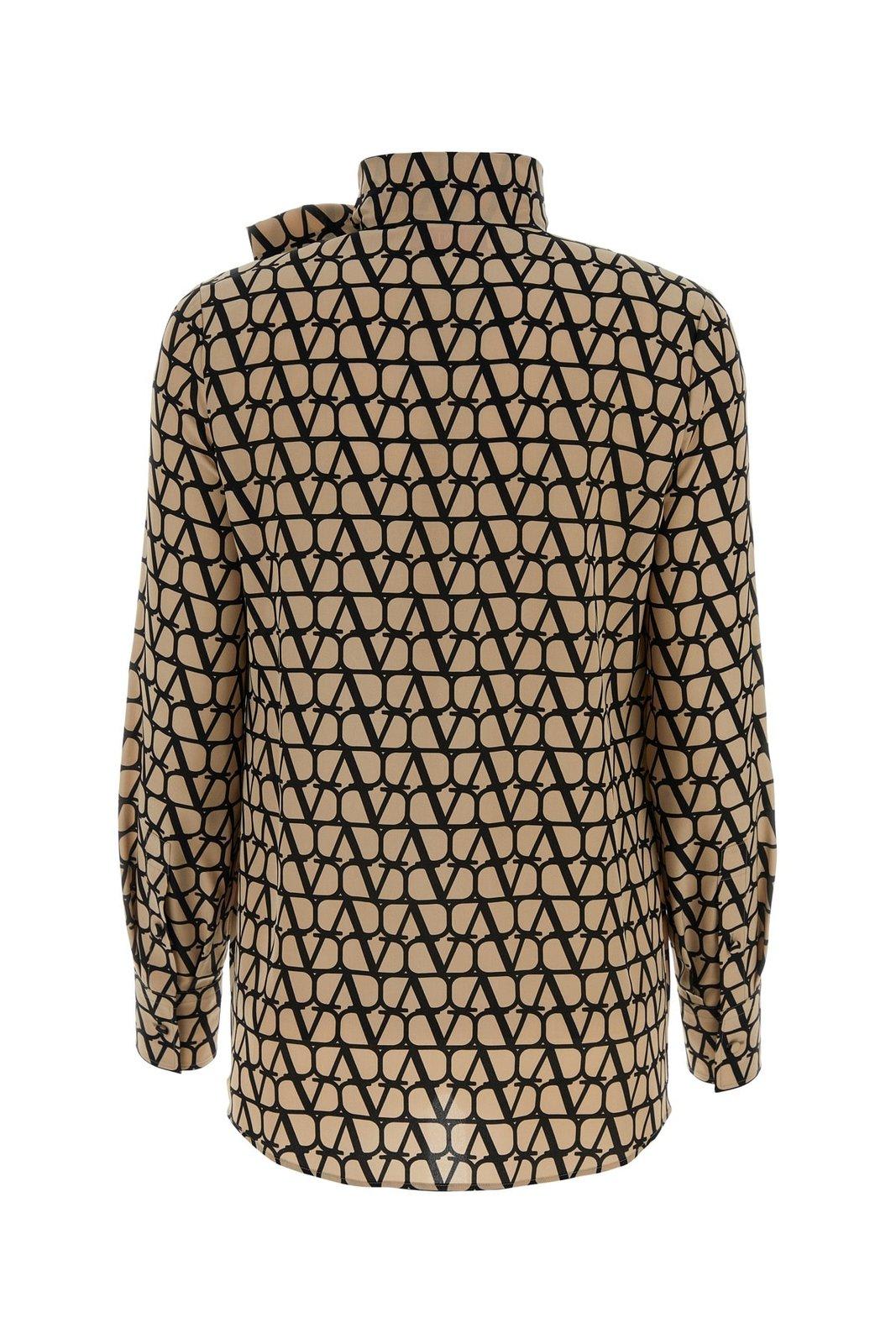 Shop Valentino Pussy-bow Long-sleeved Shirt In Beige