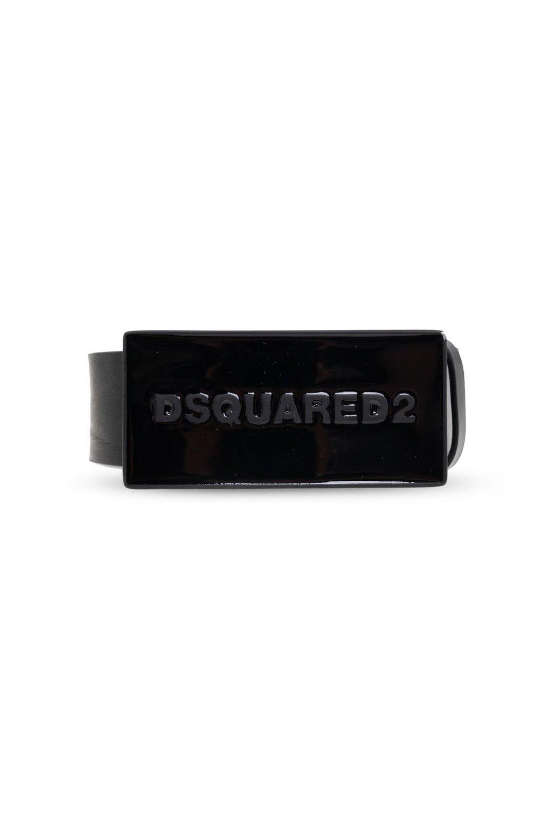 Dsquared2 Black Leather Belt With Logo Plaque Closure In Black