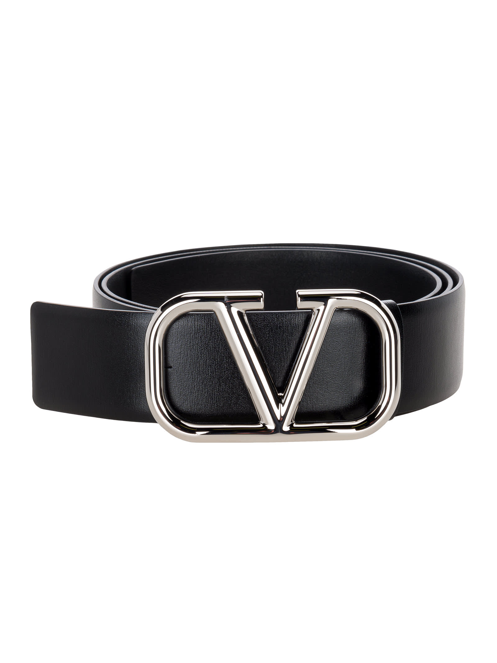Valentino Garavani Vlogo Buckle Belt In Black Silver
