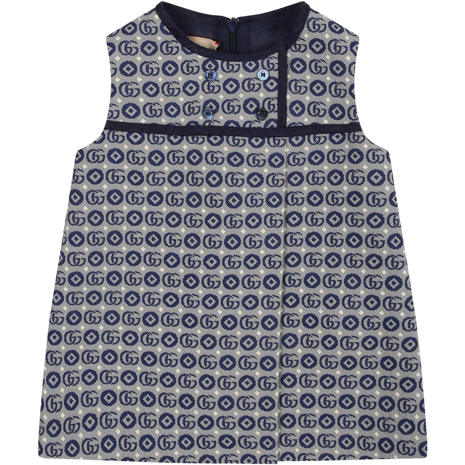 Gucci Kids' Blue Dress For Baby Girl With All-over Gg Geometric Pattern