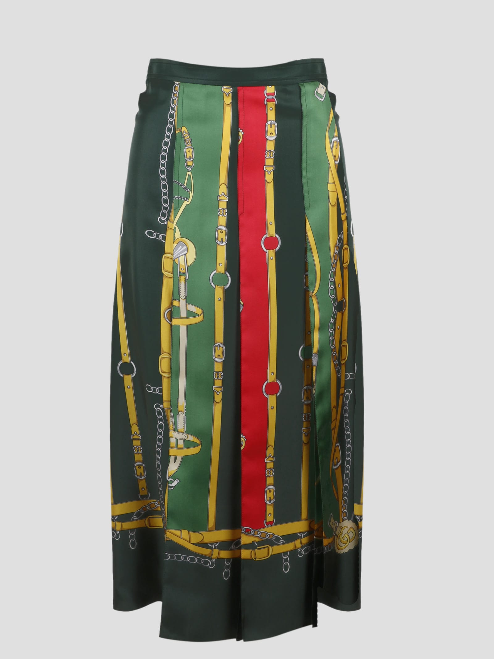 GUCCI HARNESS AND DOUBLE G SILK SKIRT