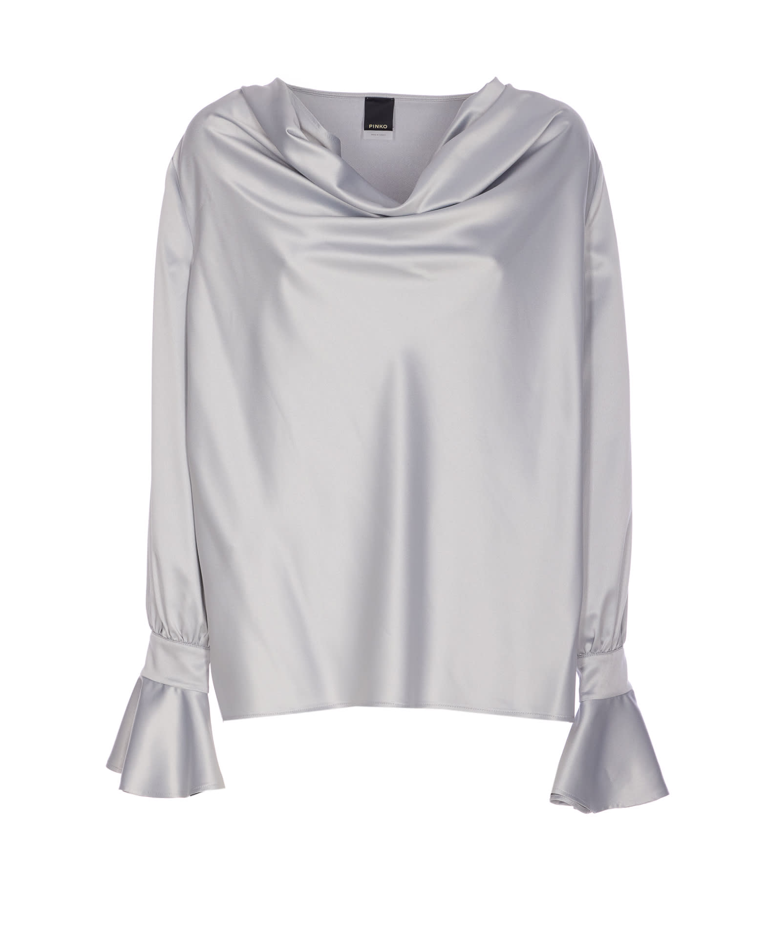 Pinko Satin Boat Neck Long Sleeve Top In Gray
