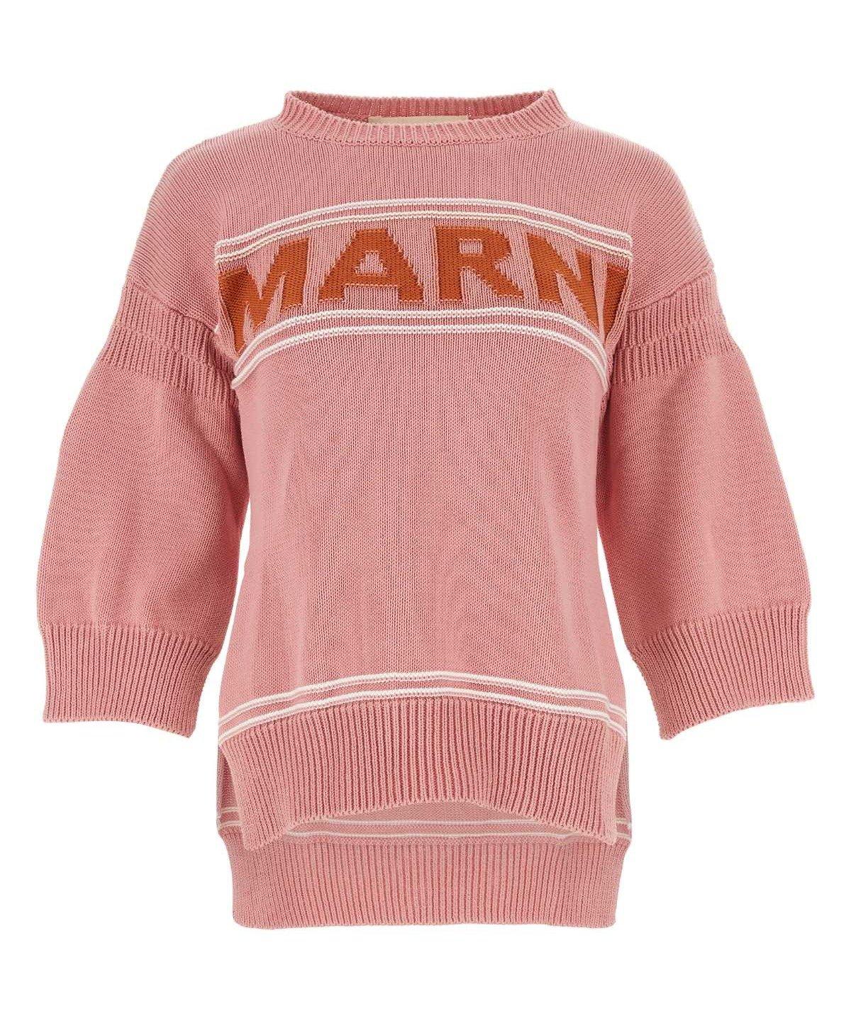 Shop Marni Logo Intarsia Knitted Jumper