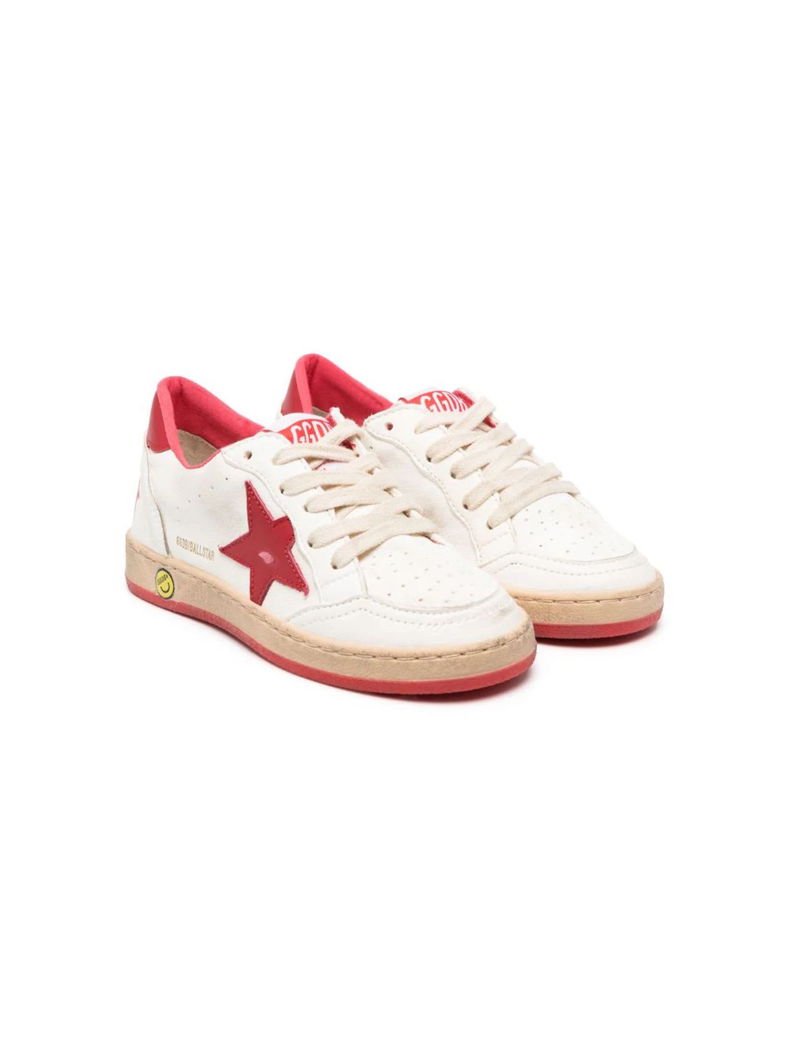 Golden Goose White And Red Calf Leather Sneakers
