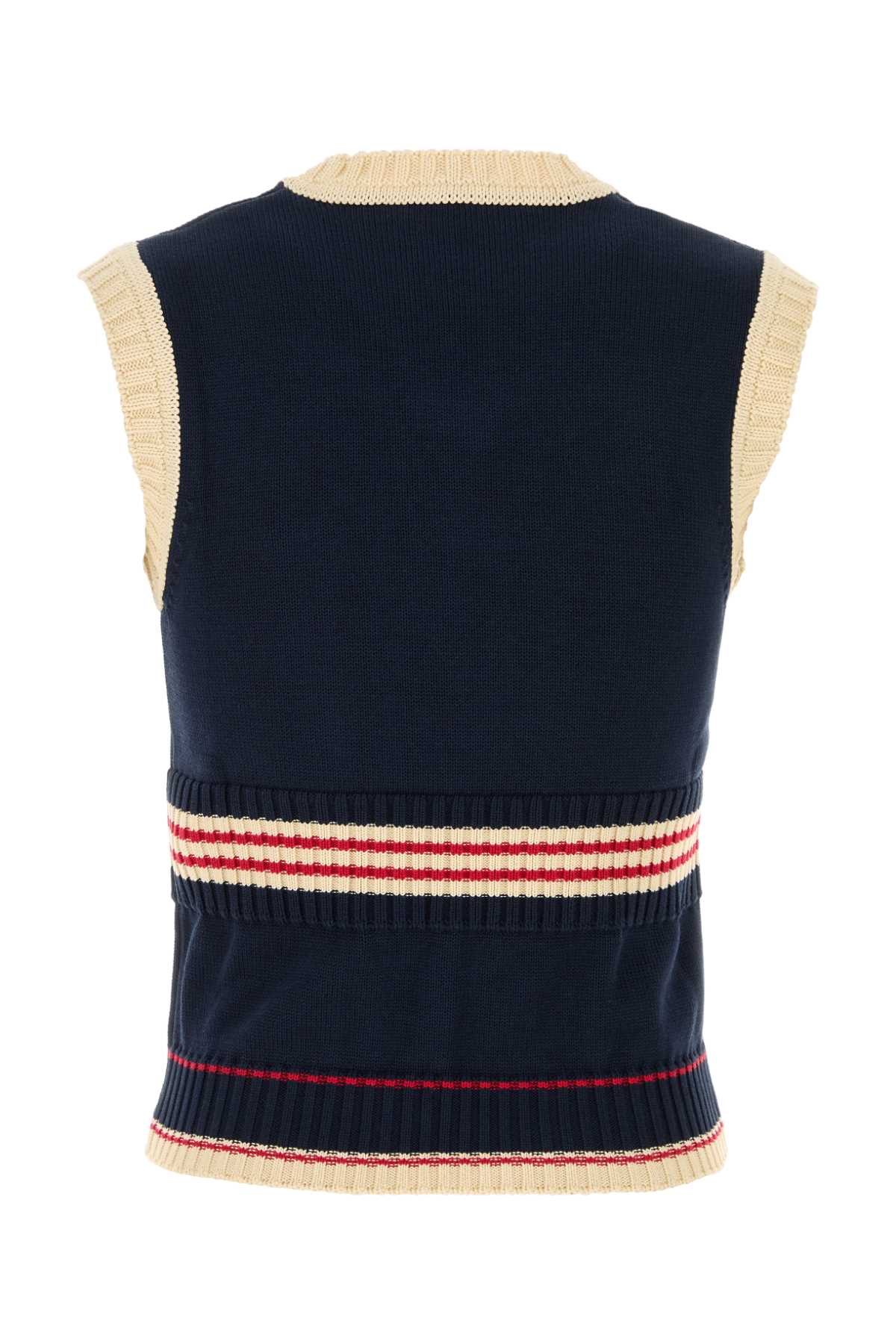 Valentino Cotton Sleeveless Vest Featuring Contrast Stripes In Blue