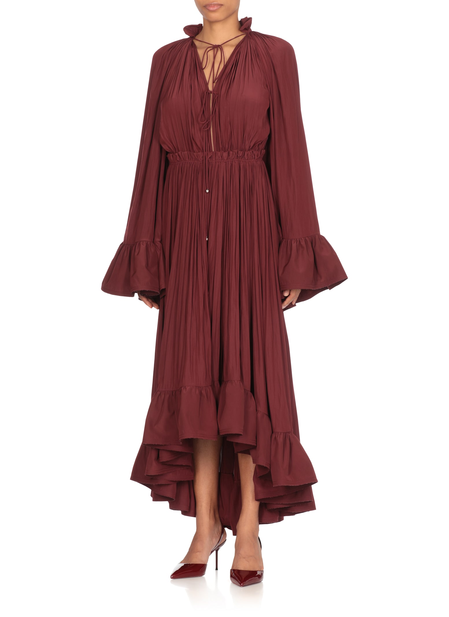 Lanvin Bordeaux Pleated Midi Dress