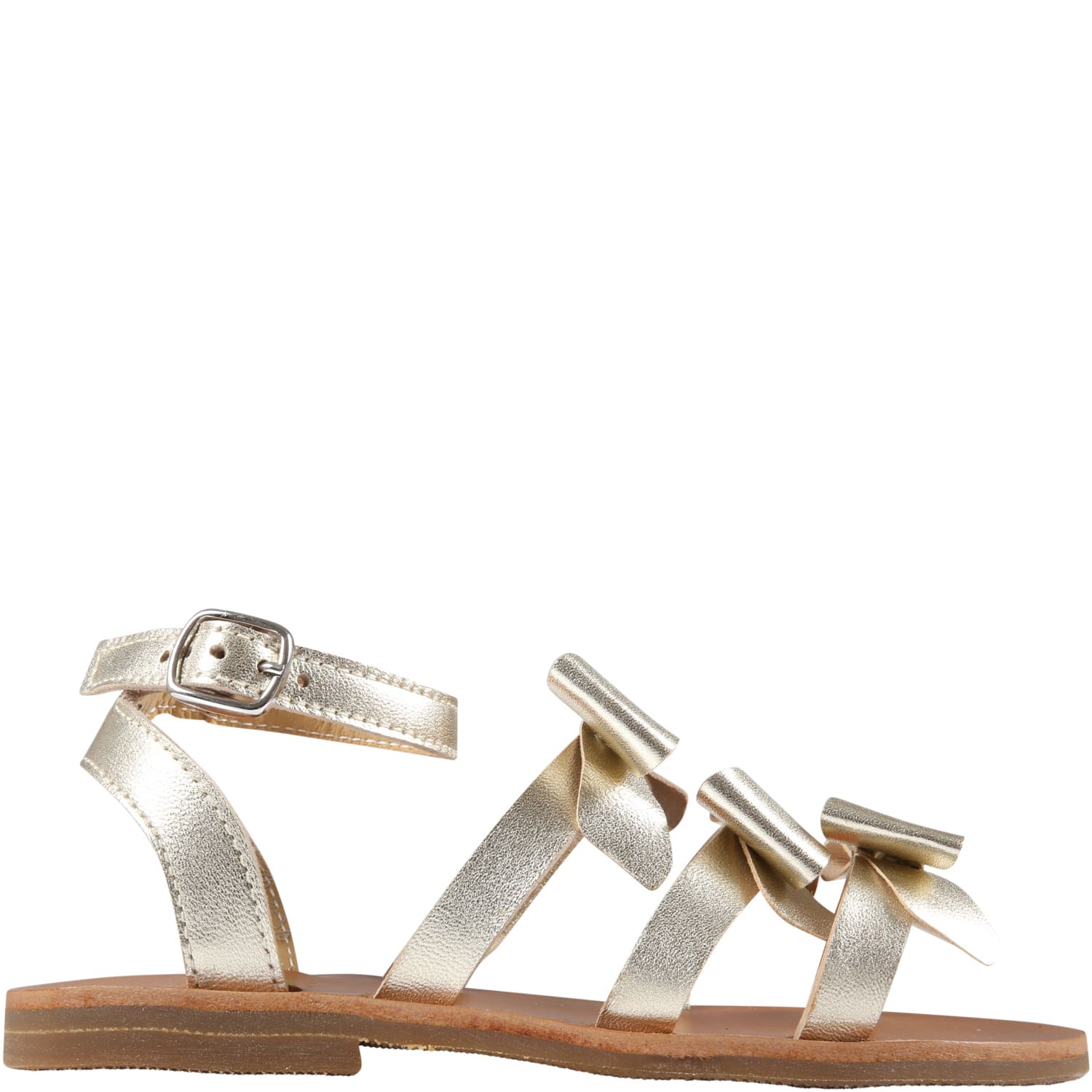 Gallucci Gold Sandals For Girl With Bows