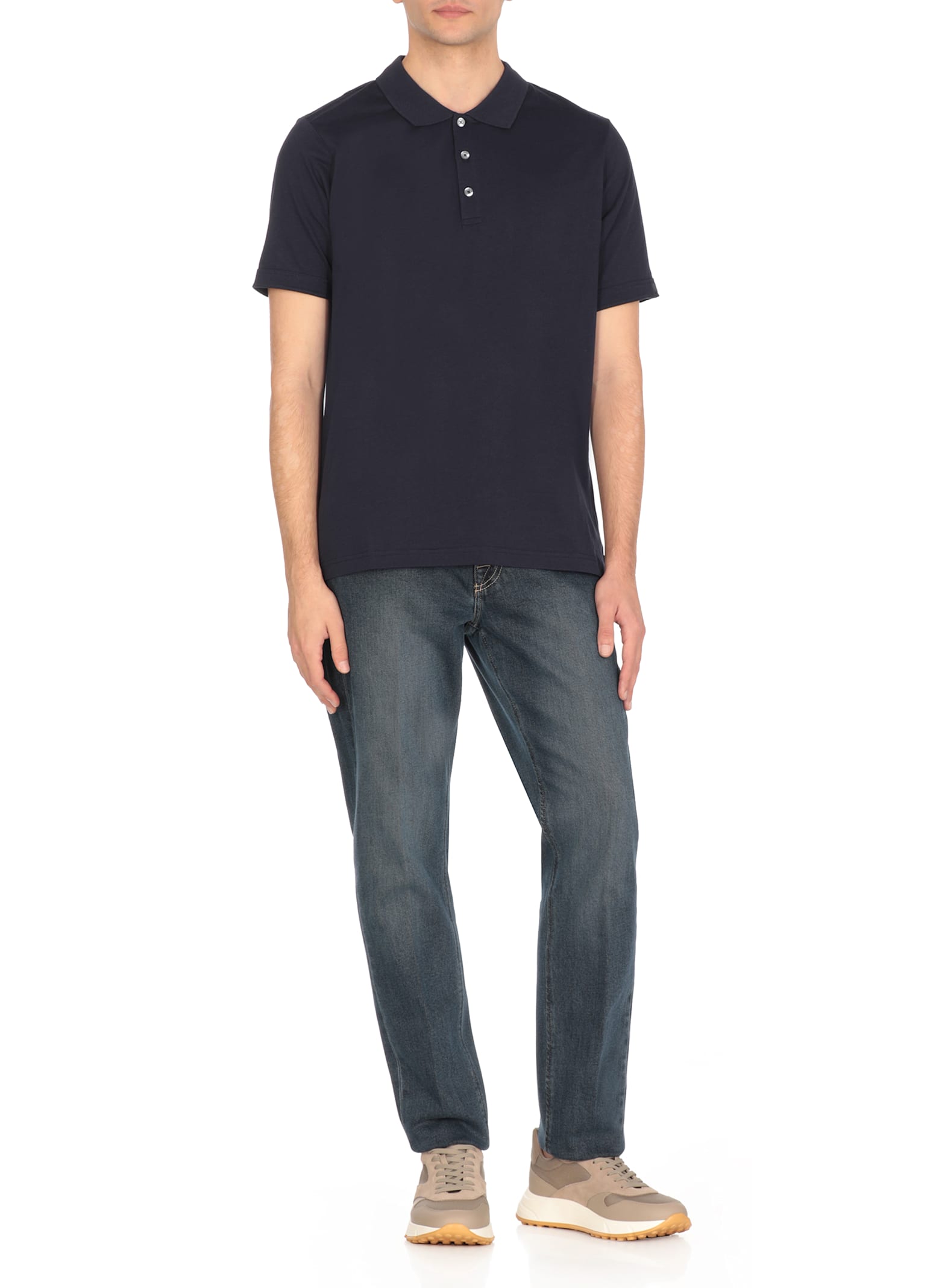 Fay Short-sleeved Cotton Polo Shirt In Blue