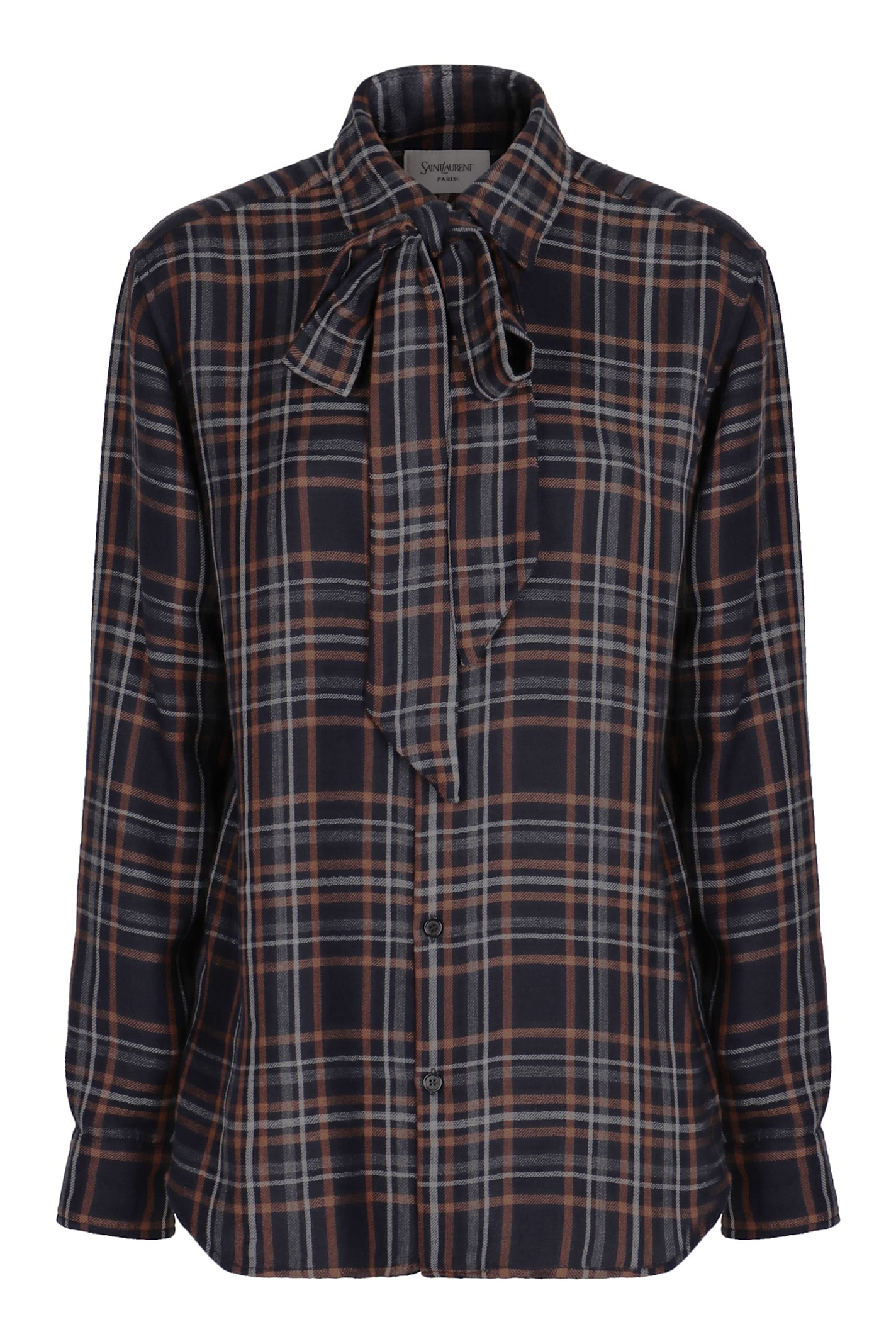 Saint Laurent Check Pattern Shirt In Blue