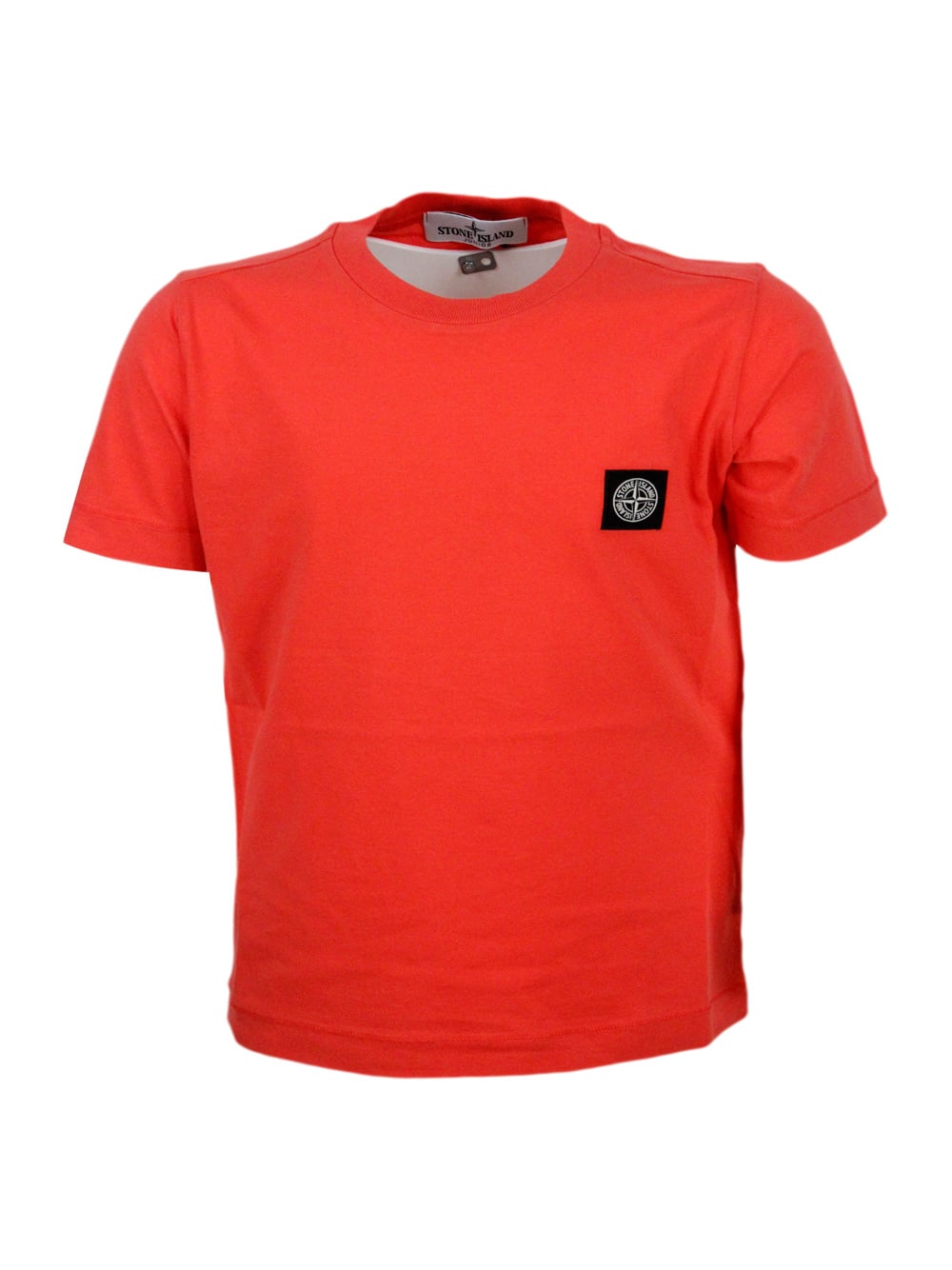 Stone Island Kids' Short-sleeved Crew-neck T-shirt In Cotton With Logo On The Chest In Orange