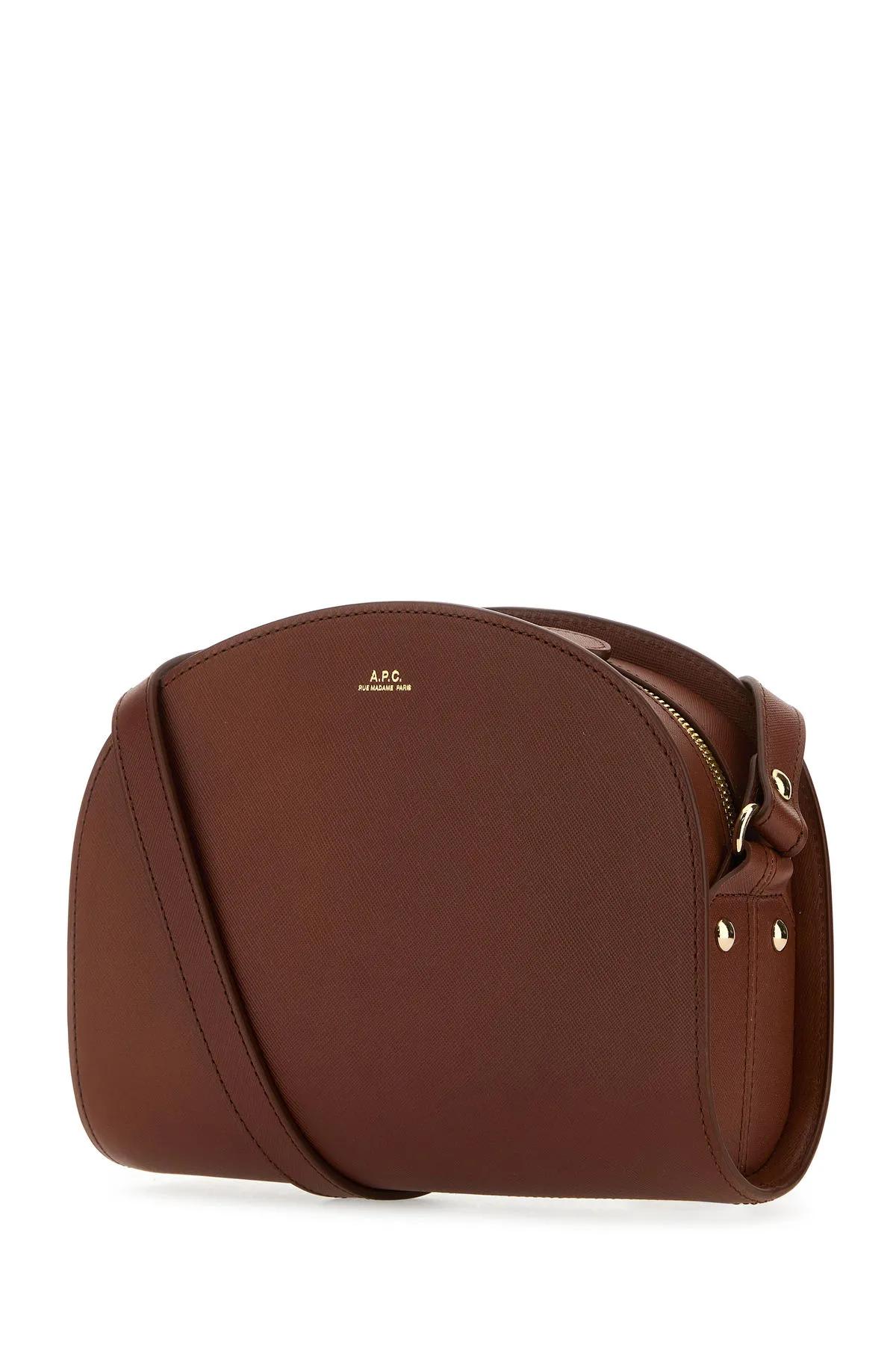 Shop Apc Caramel Leather Demi Lune Shoulder Bag In Cad Noisette