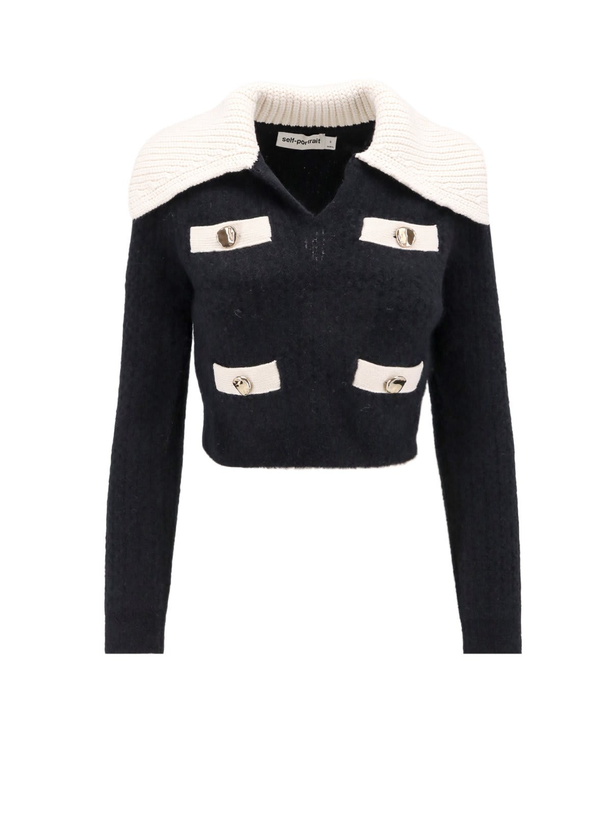 Shop Self-portrait Button Detailed Knitted Jumper In Nero