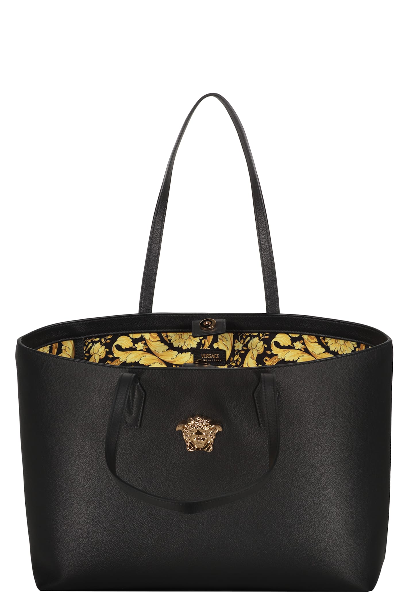 Versace Leather Tote In Black