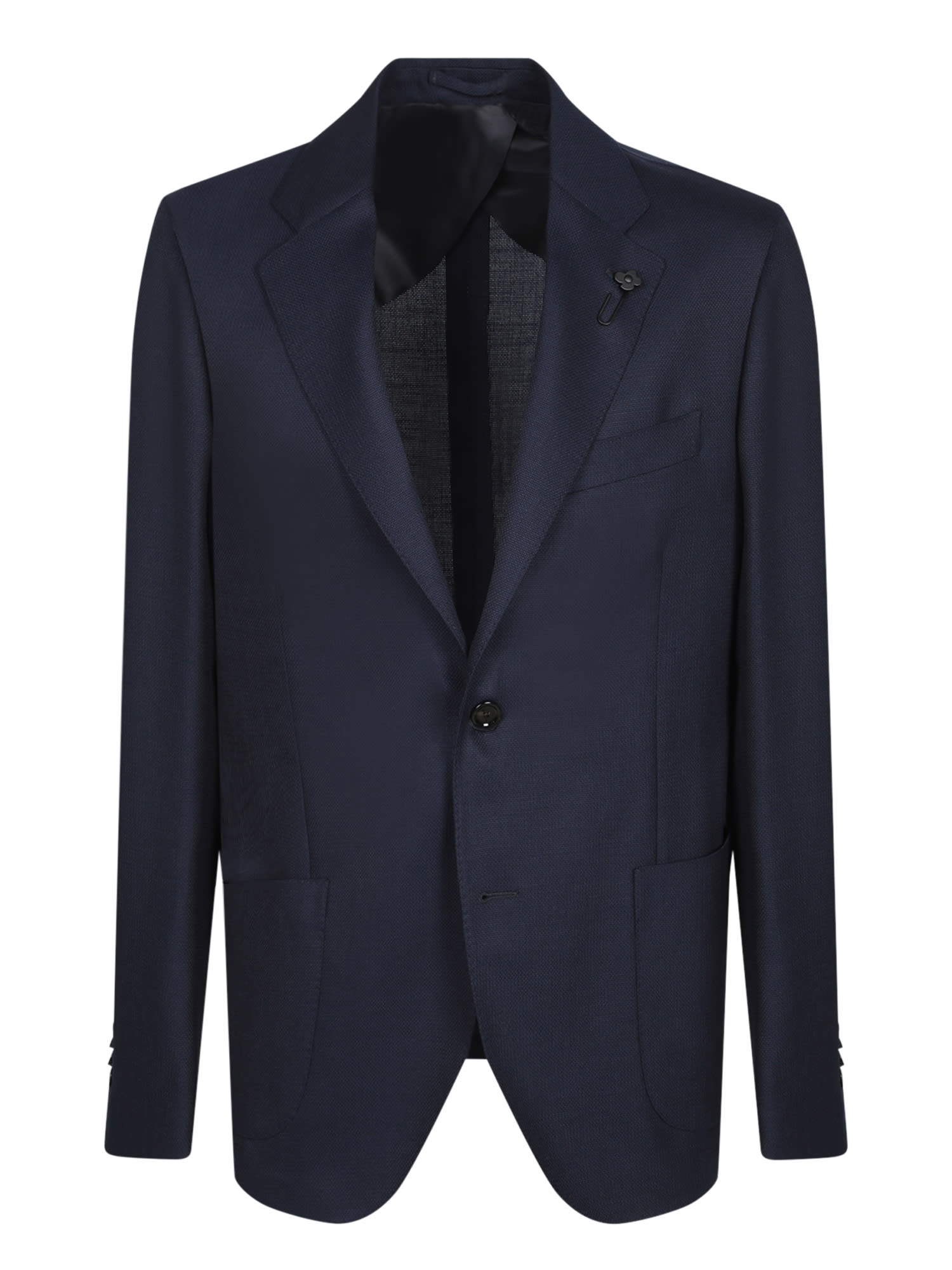 Lardini Blue Hopsack Wool Jacket In Black
