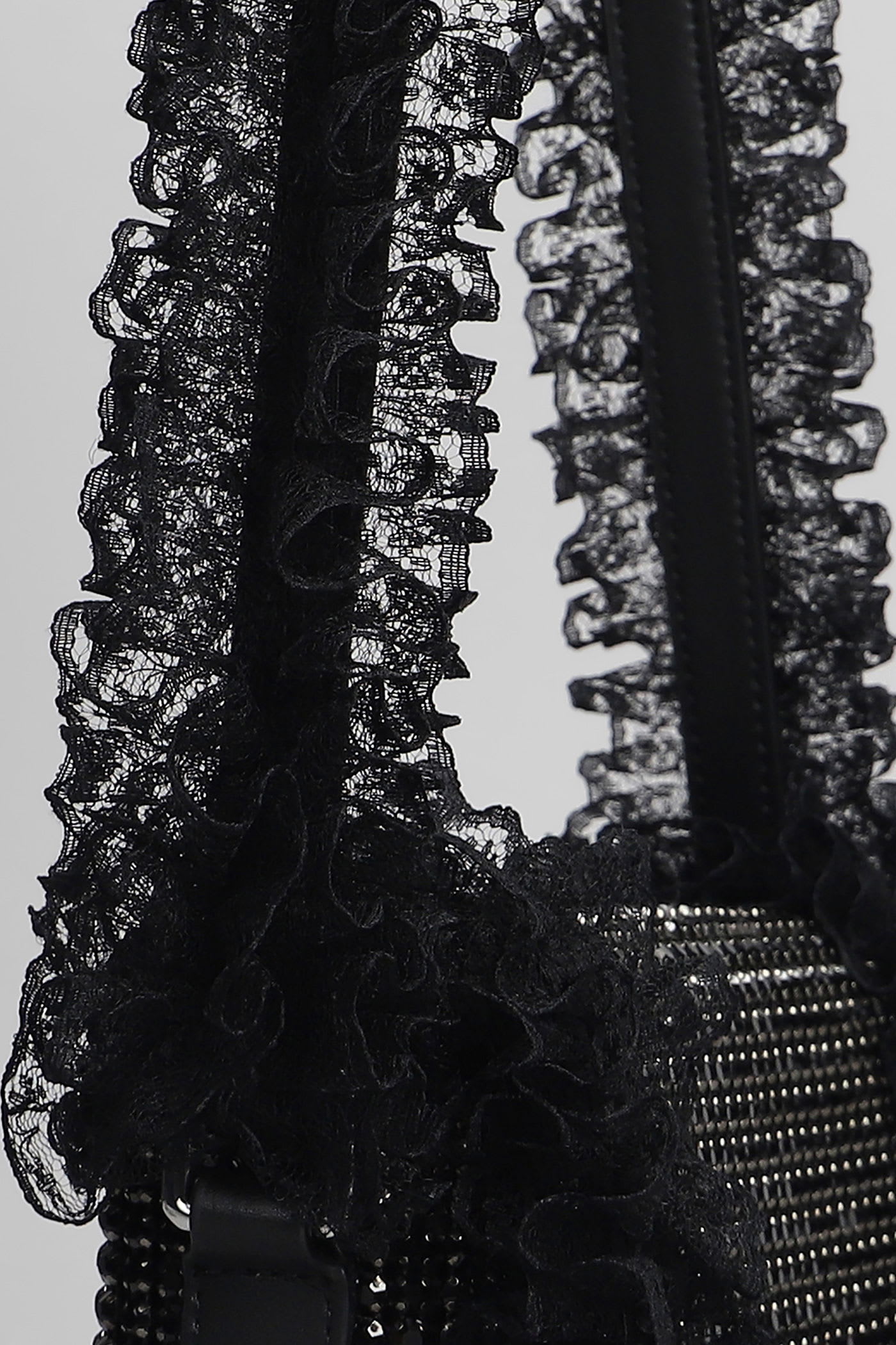 Self-portrait Crystal Lace Shoulder Bag In Black