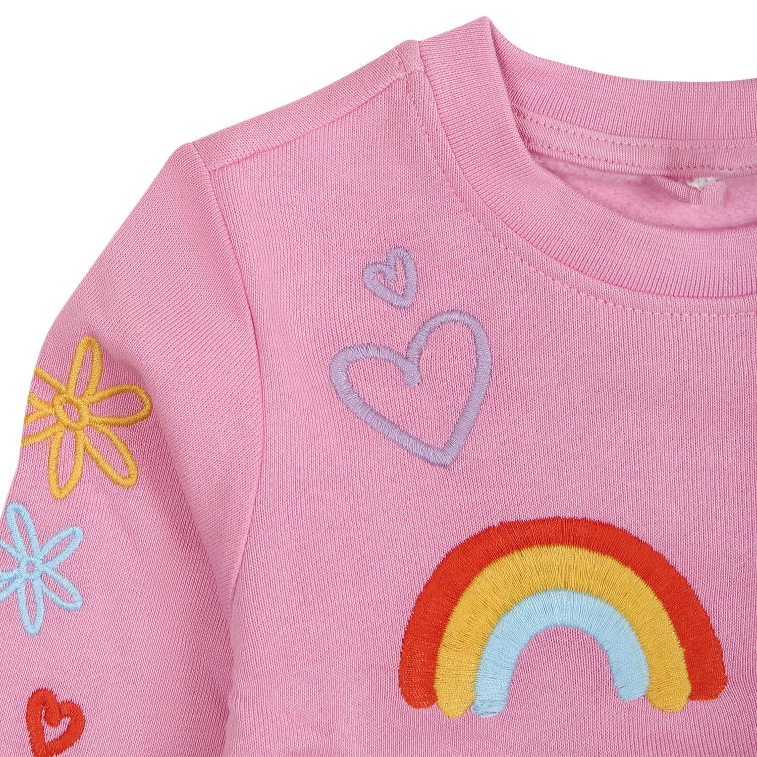 Shop Stella Mccartney Pink Sweatshirt For Baby Girl With All-over Multicolor Embroidery