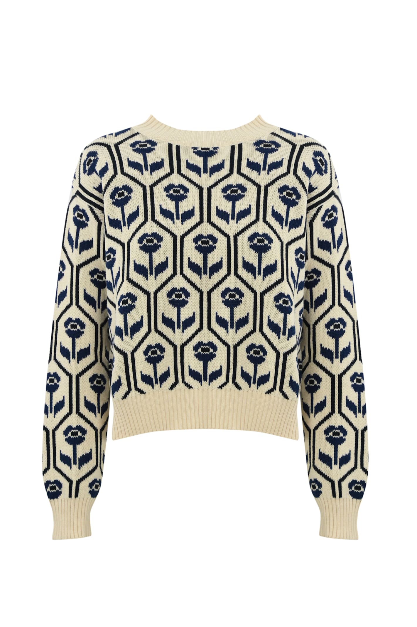 Shop Weekend Max Mara Odeon Sweater In Jacquard Cotton In Dis Losanga