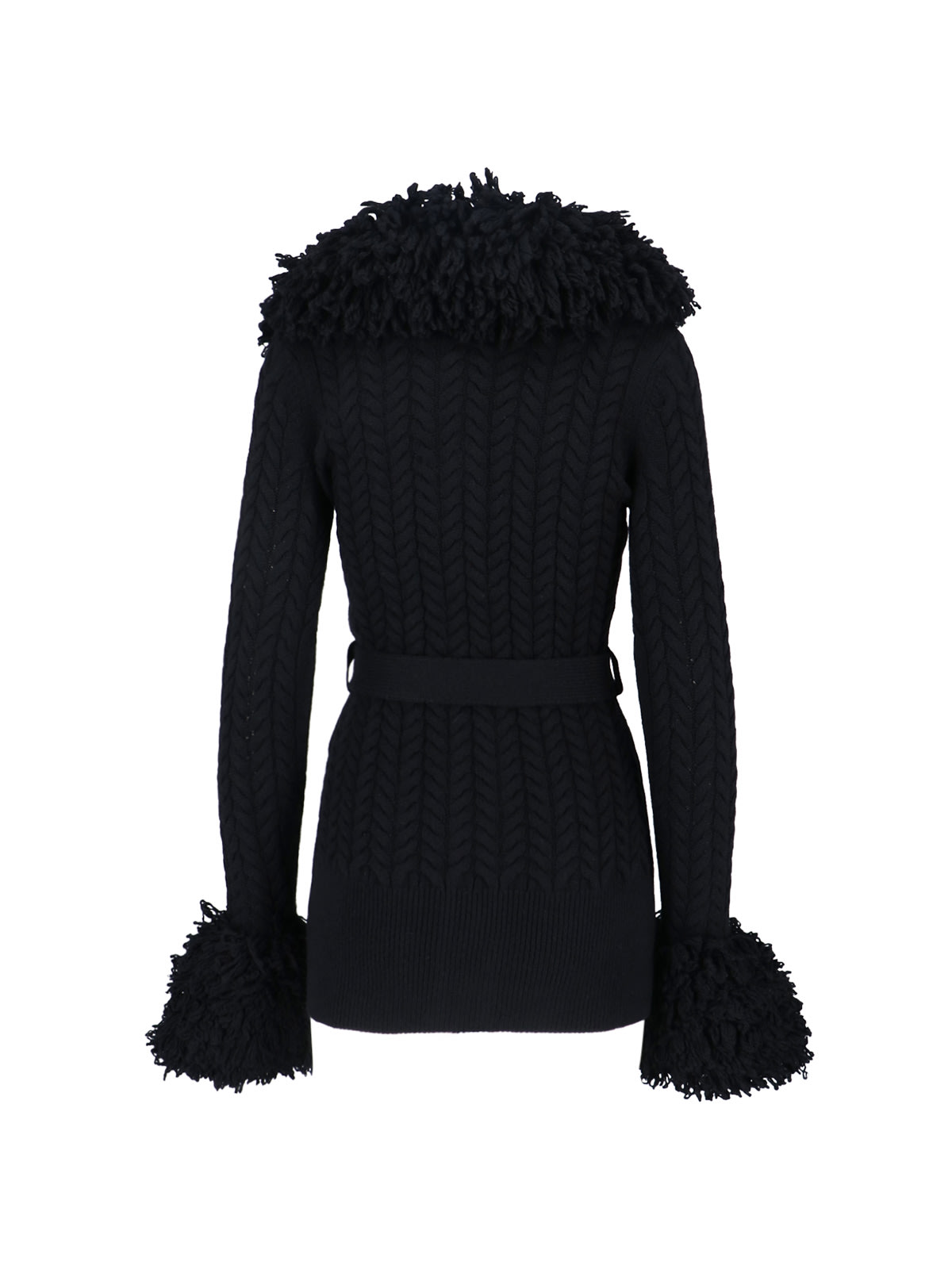 Patou Long Cardigan With Wool And Cashmere Fringes In Black