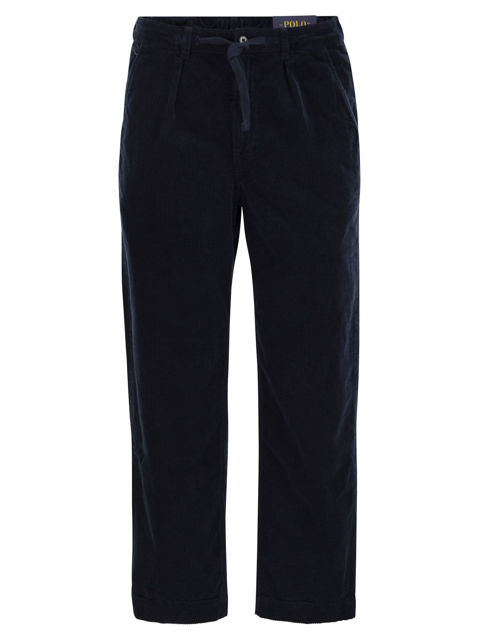 Shop Polo Ralph Lauren Corduroy Trousers With Pleats In Navy