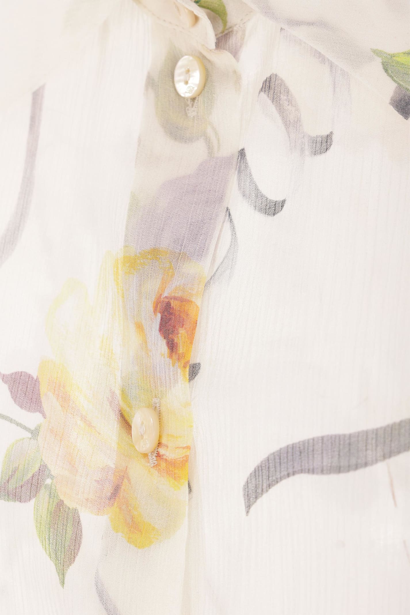 Blumarine Ruffled Floral-print Silk Blouse In Violet/white